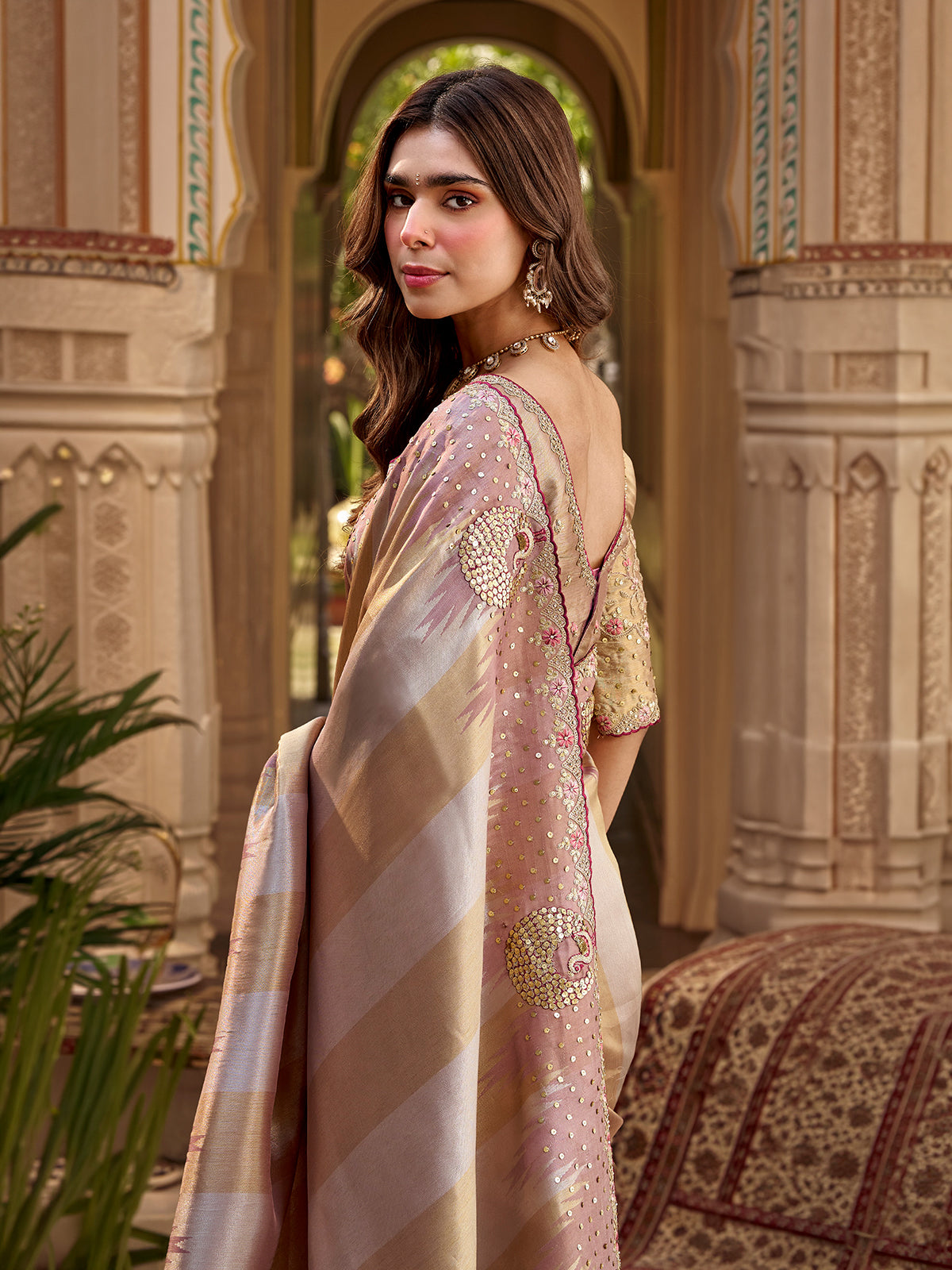 Light purple tissue silk women saree with floral grandeur