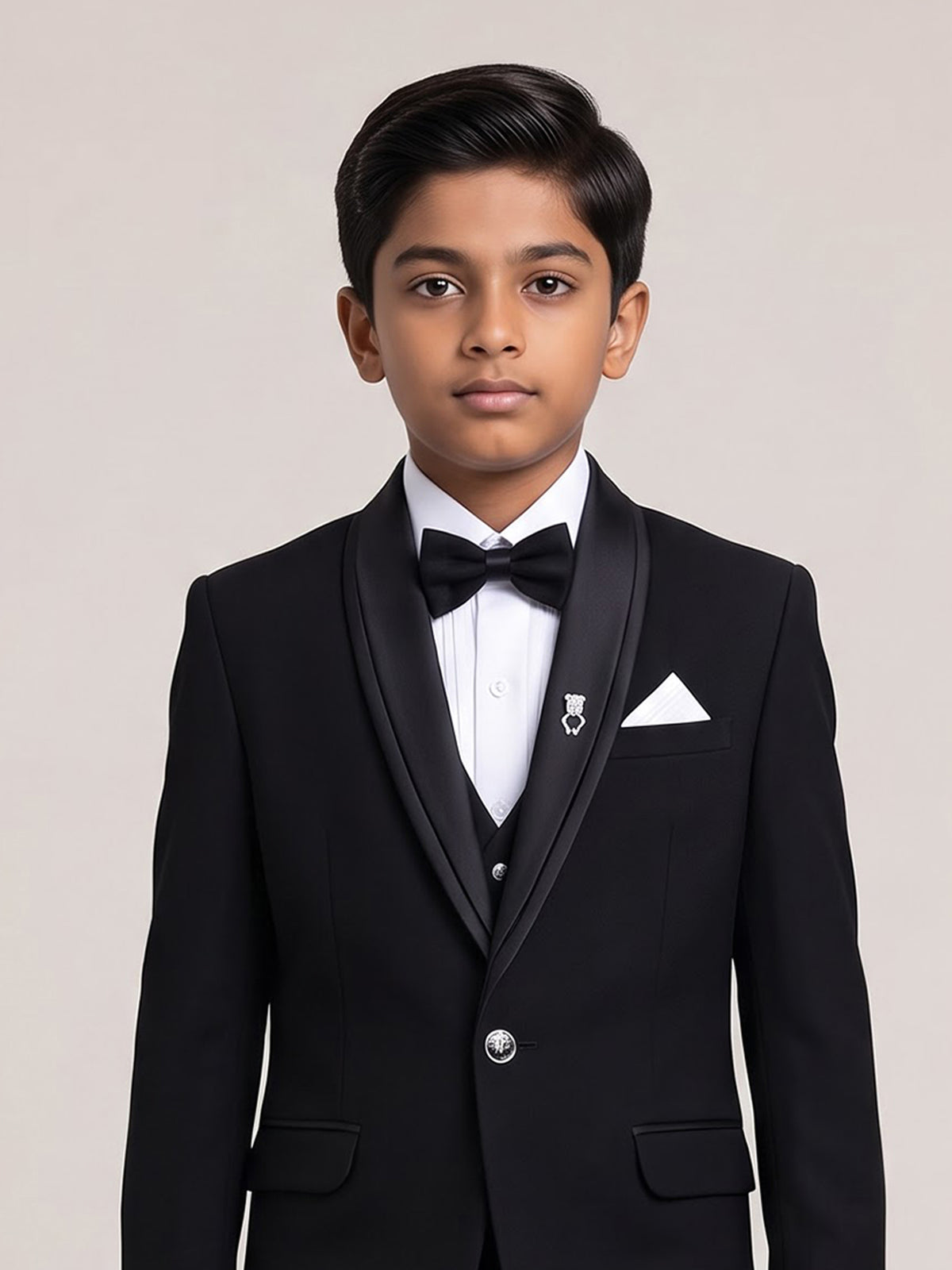 Black terry rayon boys coat suit with shawl lapel styling