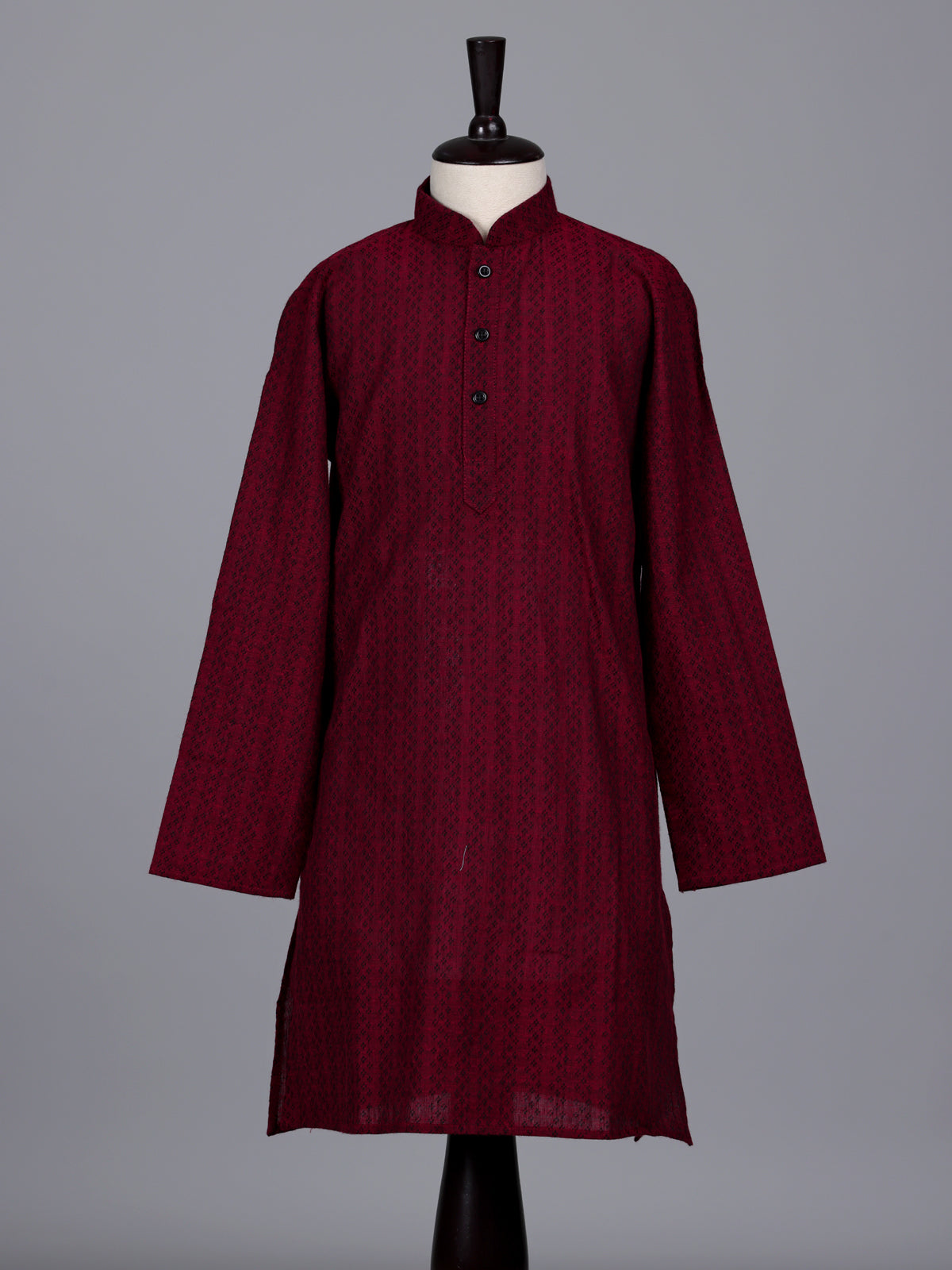Maroon boys cotton blend kurta suit with thread weaving