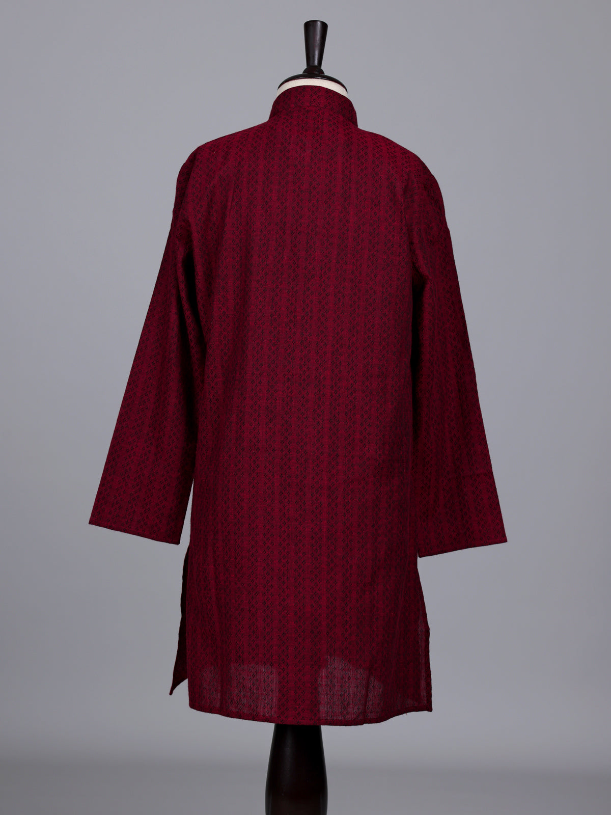 Maroon boys cotton blend kurta suit with thread weaving