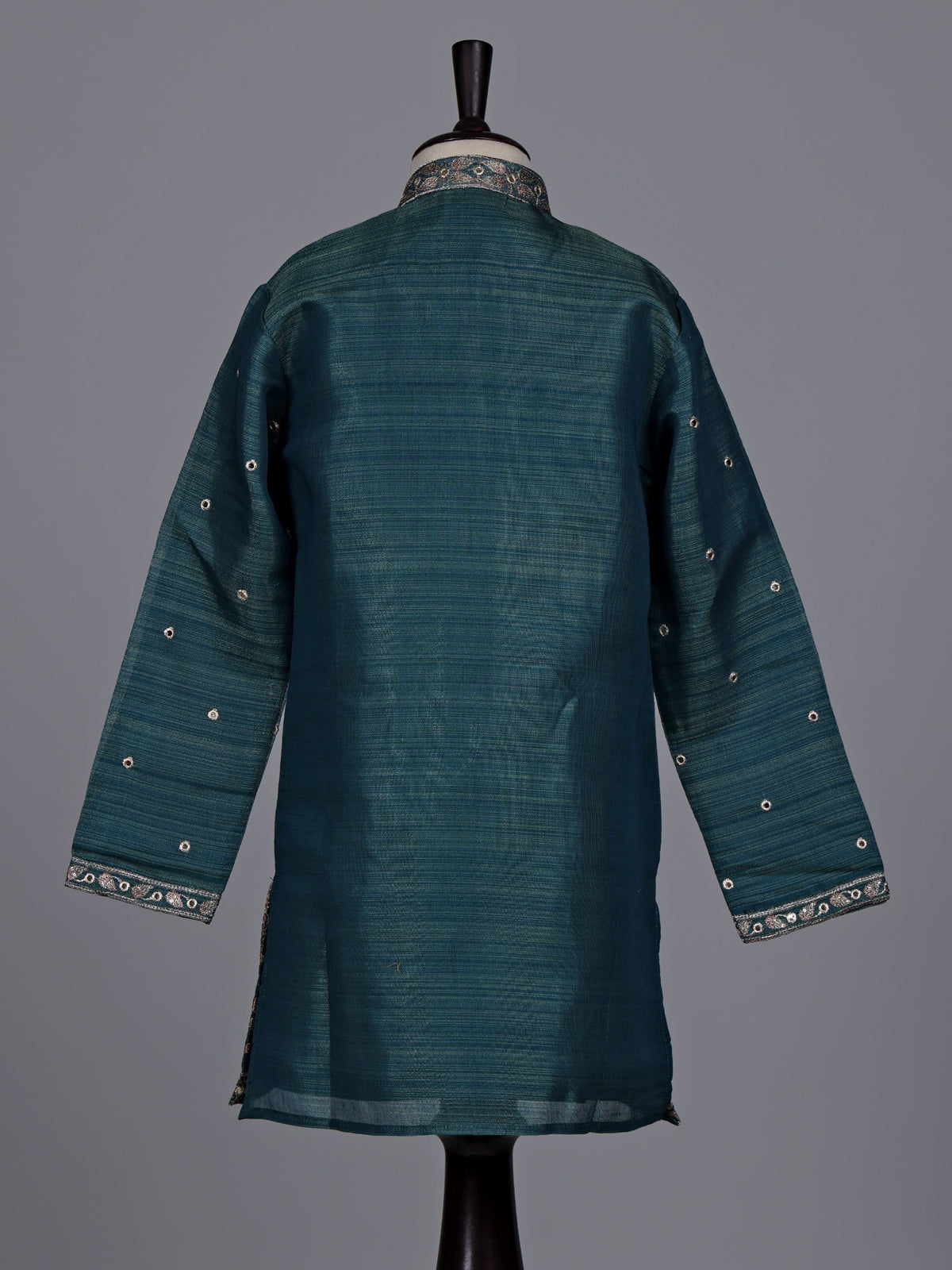Peacock green boys Tussar silk blend kurta suit with aabla