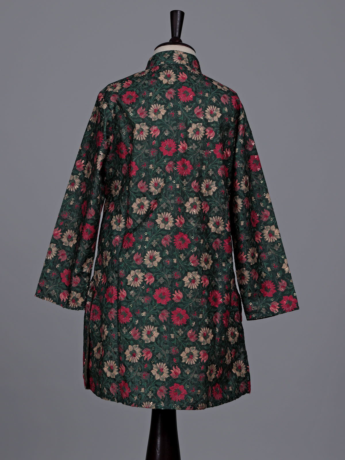 Teal green boys cotton silk kurta suit with floral work