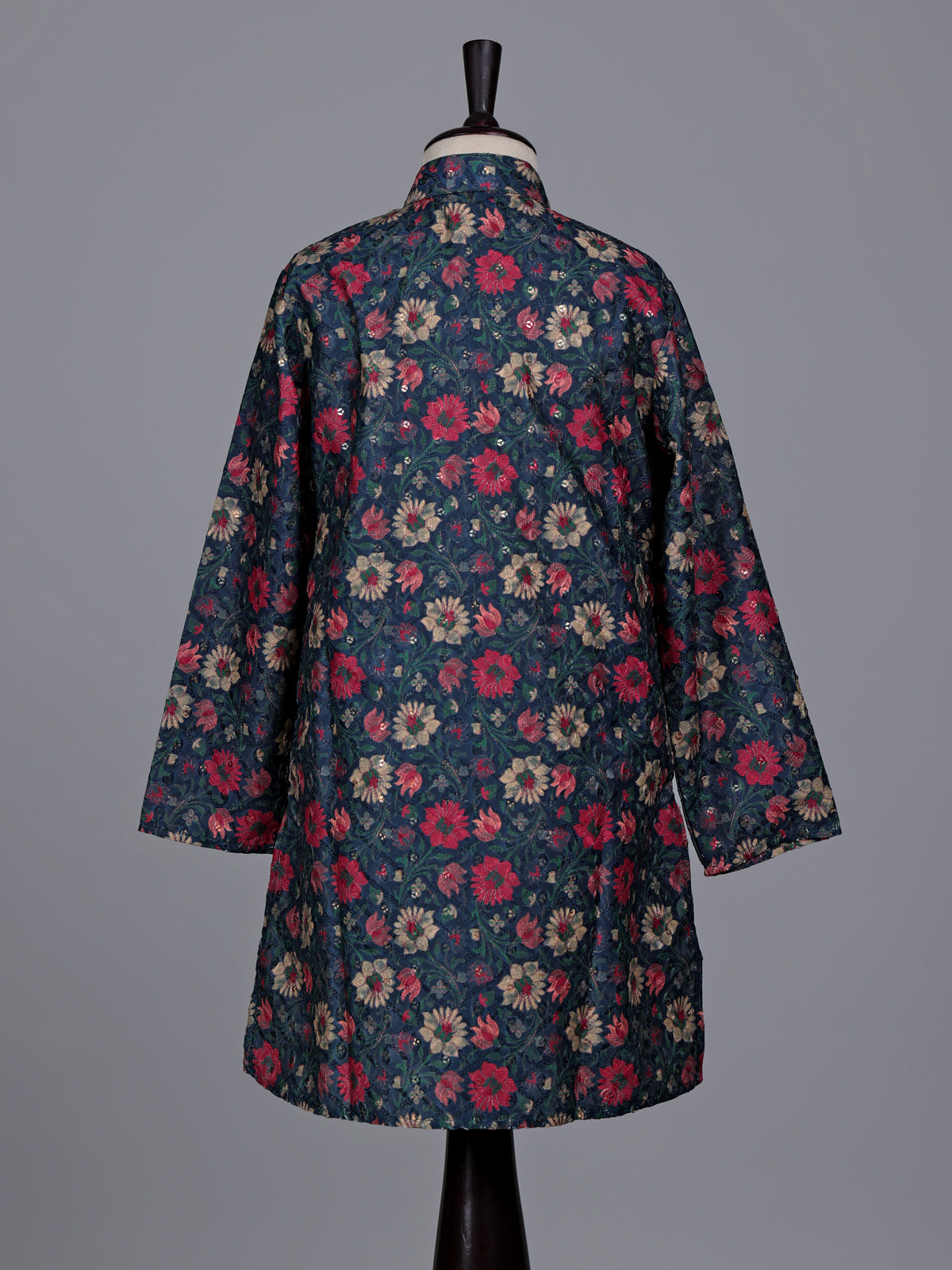Blue boys cotton silk kurta suit with floral embellishments