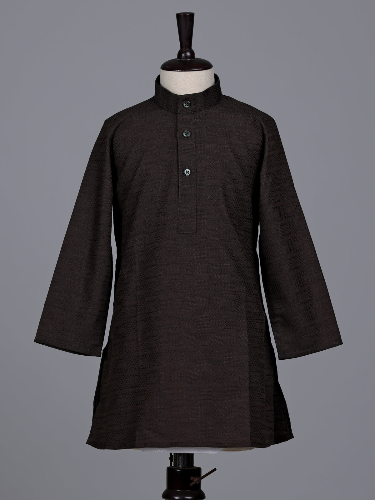 Brown boys cotton kurta suit with elegant thread weaving