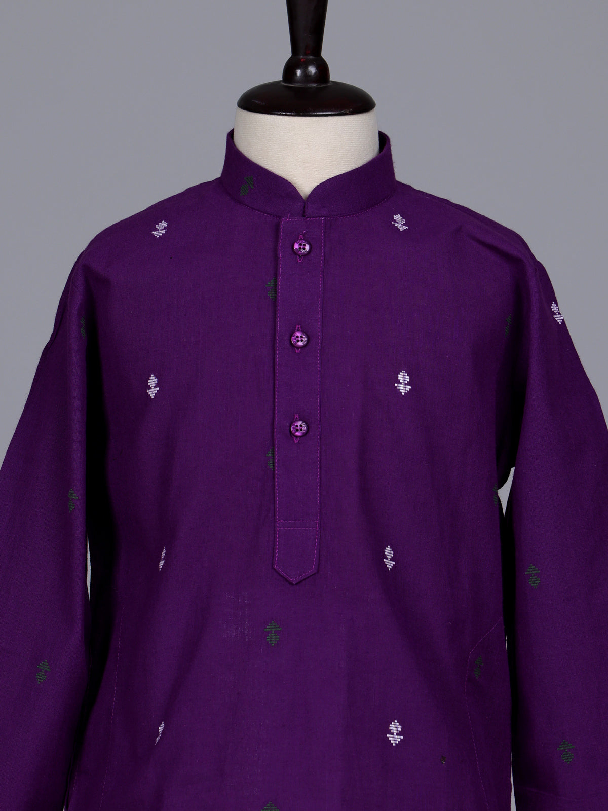 Purple boys cotton kurta suit with intricate butti thread work