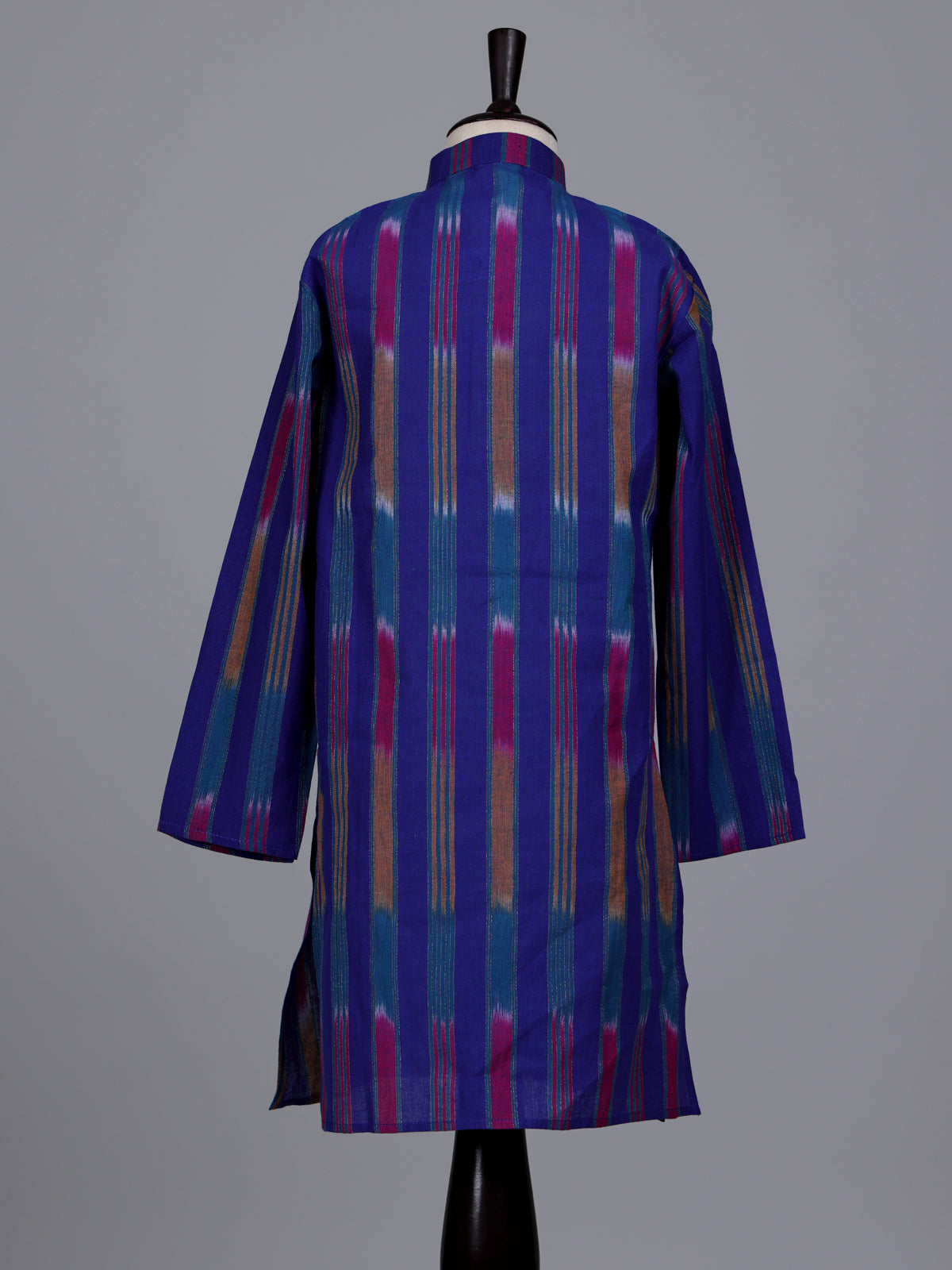 Royal blue boys cotton silk kurta suit with stripe print