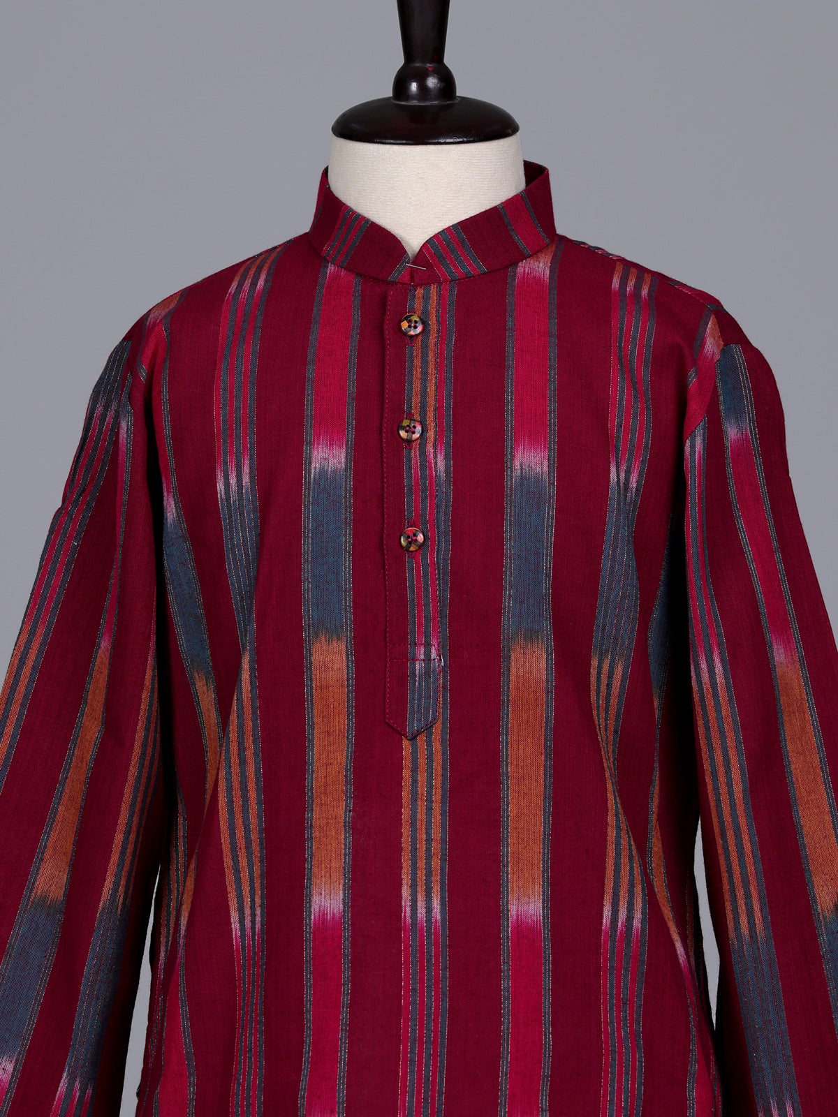 Maroon boys cotton silk kurta suit with elegant stripe print