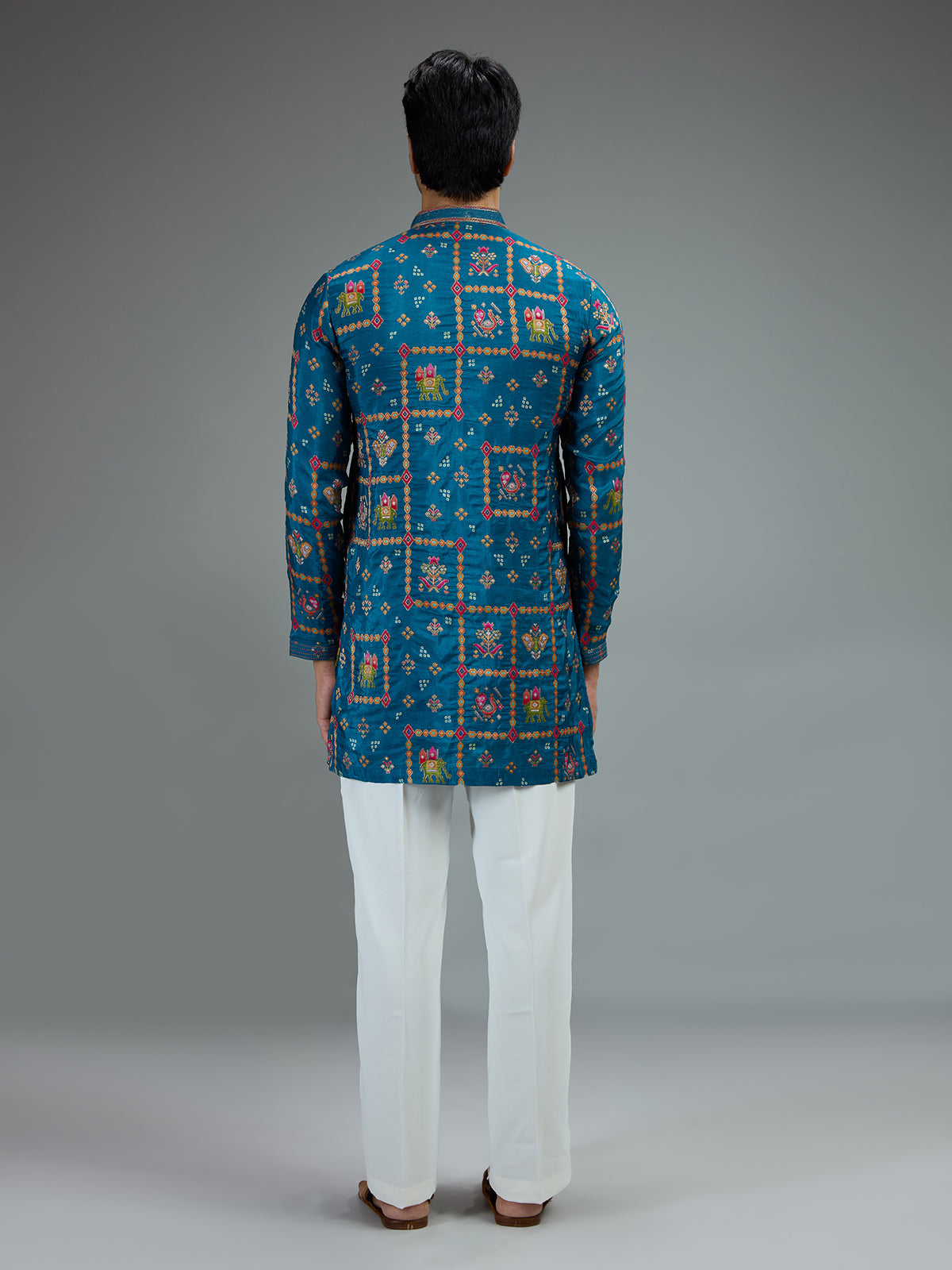 Blue heritage mens kurta pajama with resham motifs