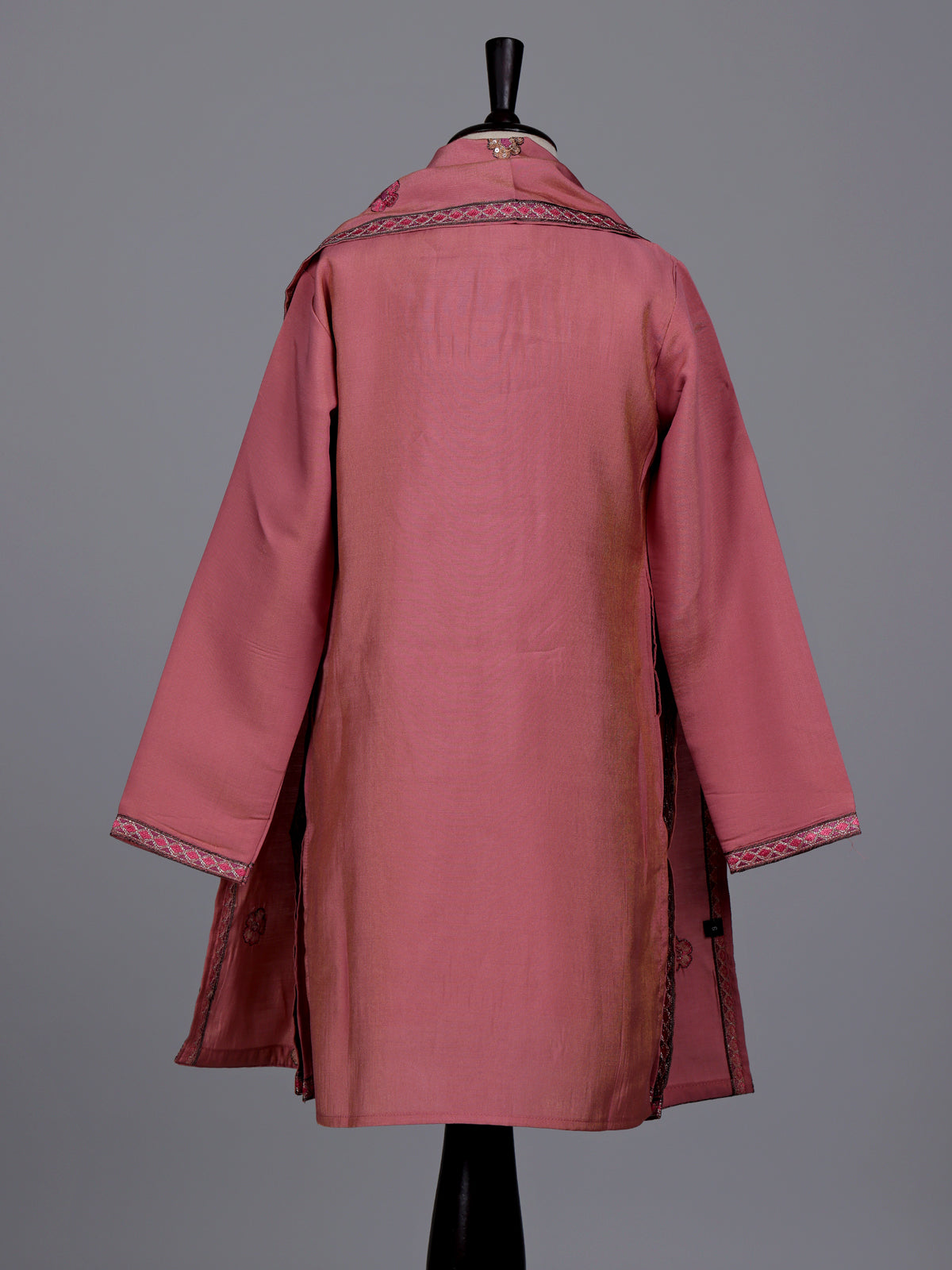 Onion pink boys silk blend kurta suit with floral dupatta