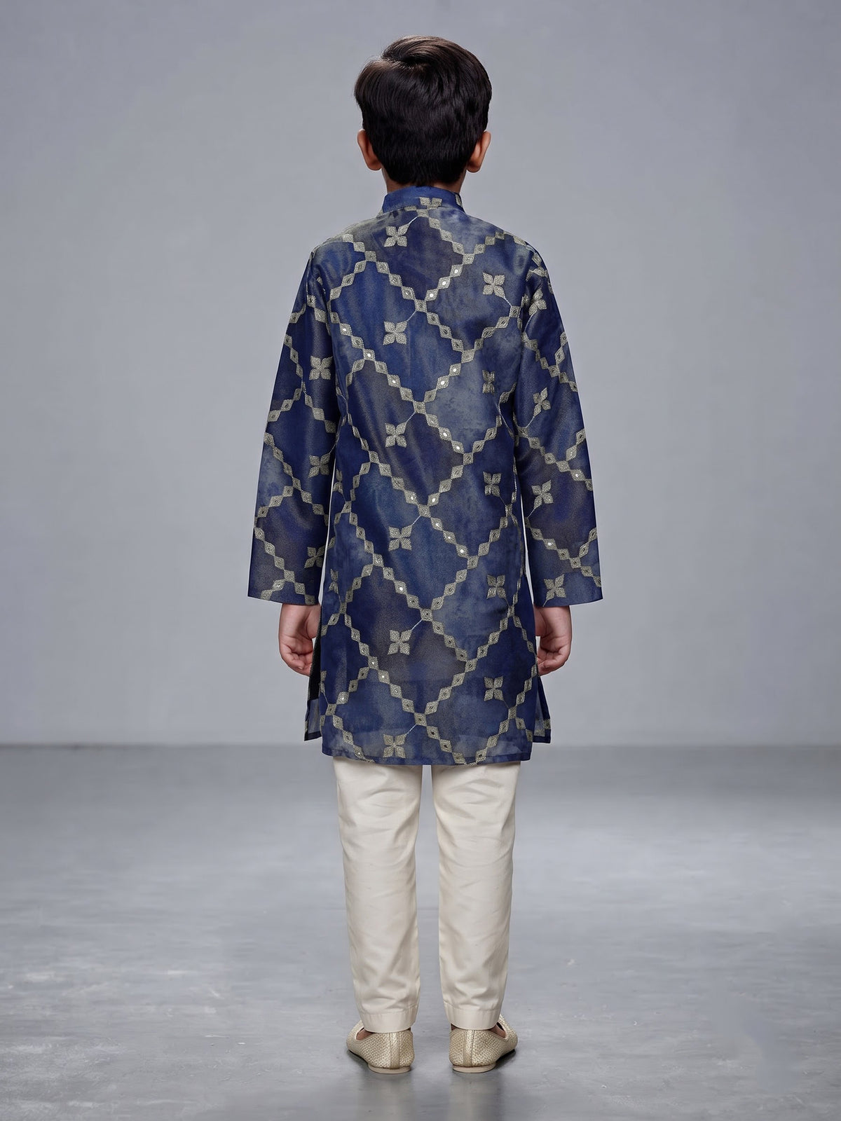 Pastel blue boys silk kurta suit with refined thread work