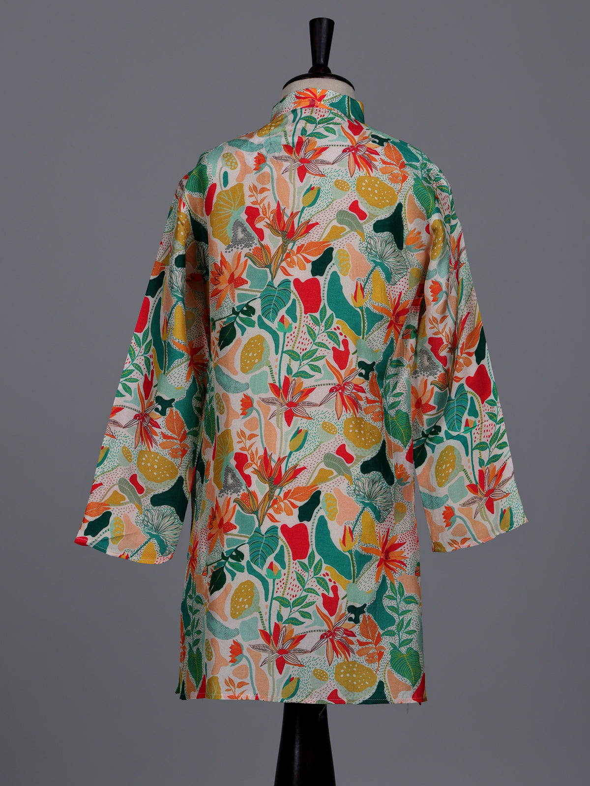 Multicolor boys cotton silk kurta suit with botanical floral print