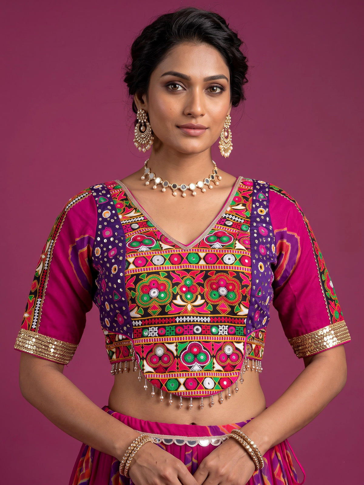Pink printed georgette Navratri lehenga choli with intricate embellishments