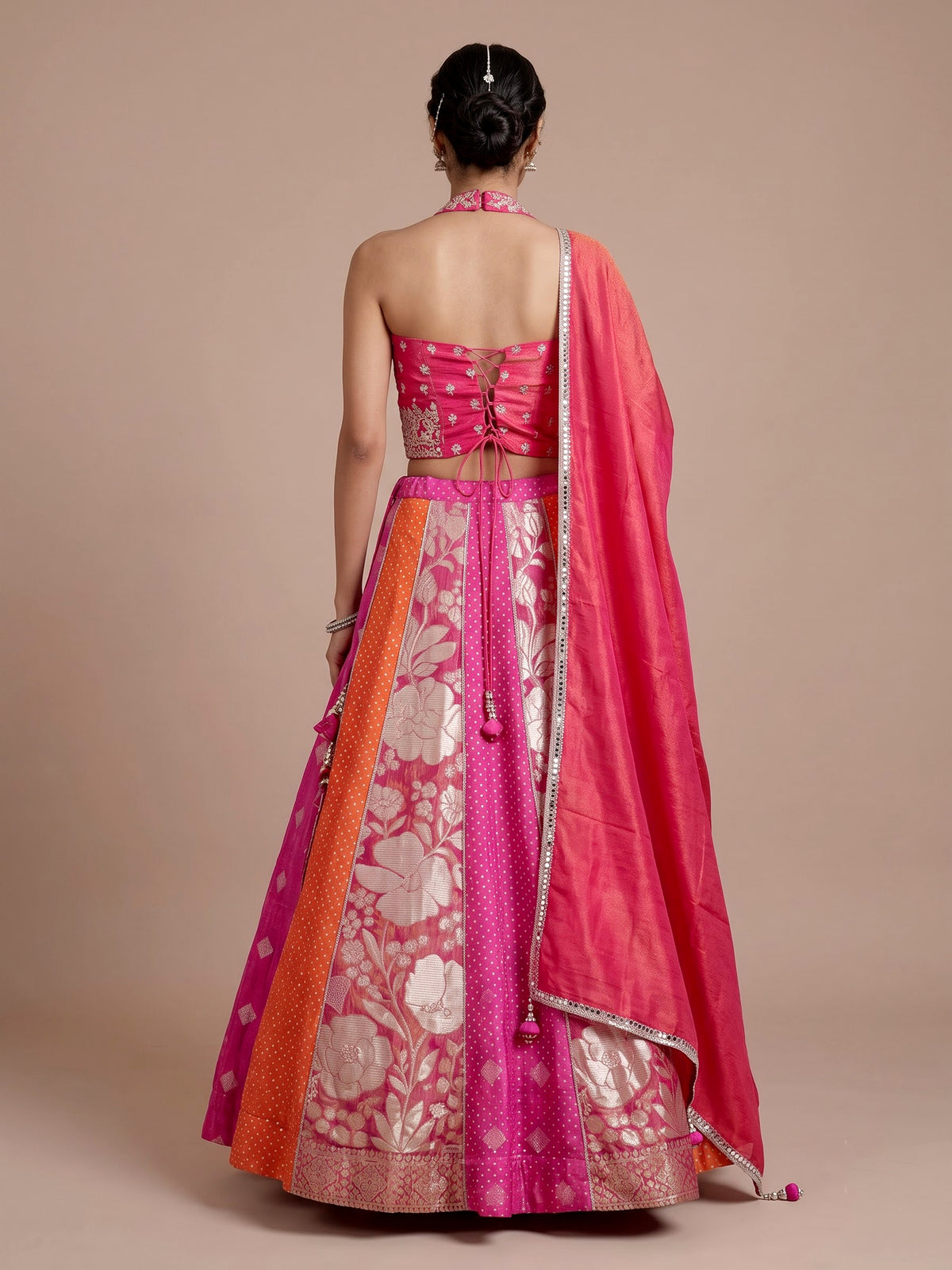 Pink Banarasi silk wedding lehenga choli with regal zari artistry