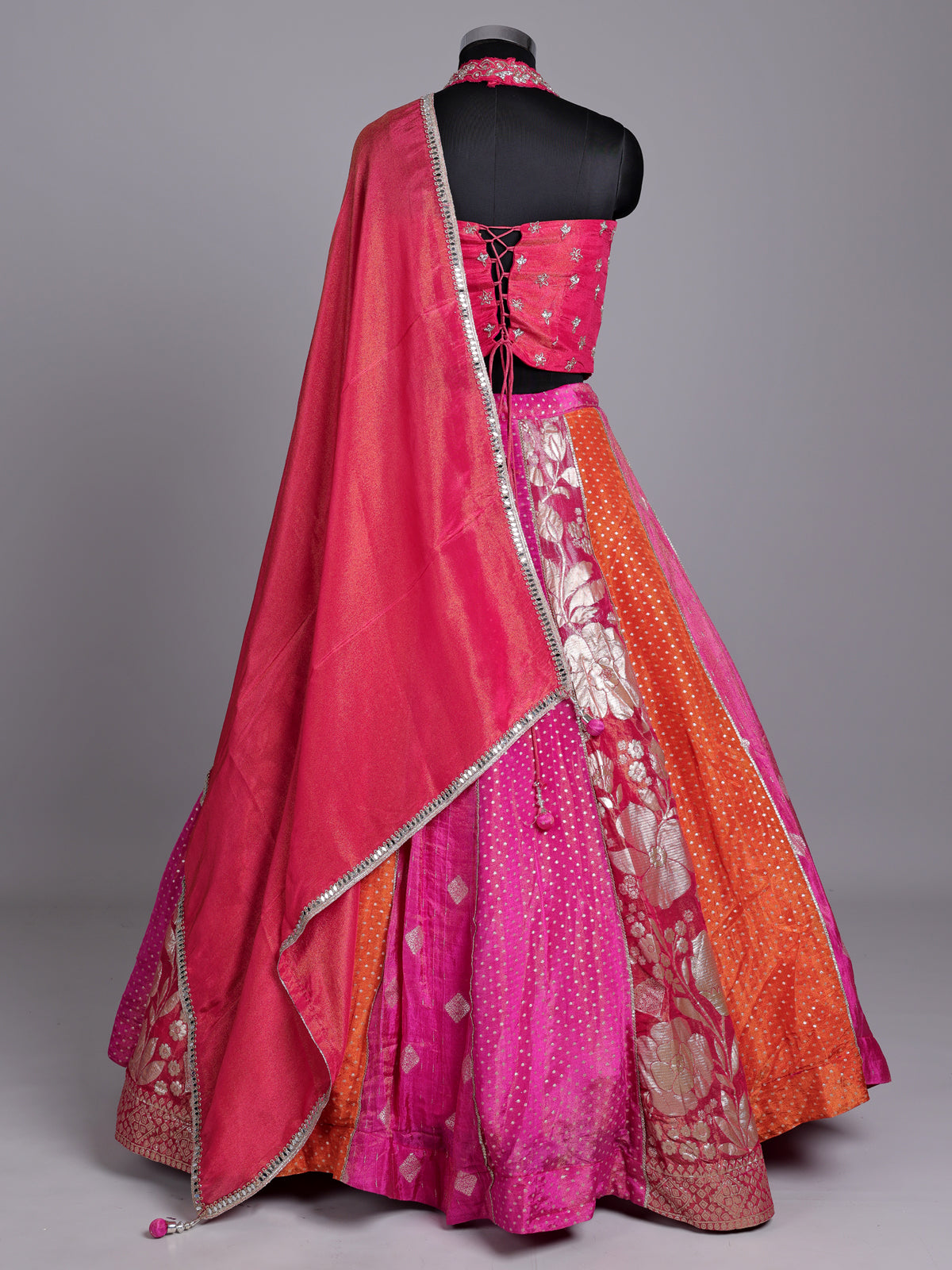Pink Banarasi silk wedding lehenga choli with regal zari artistry