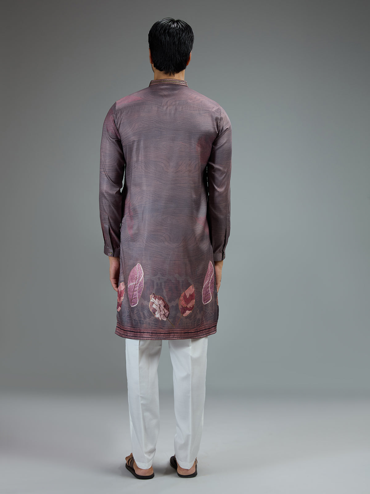 Purple printed gota embroidered kurta pajama for men