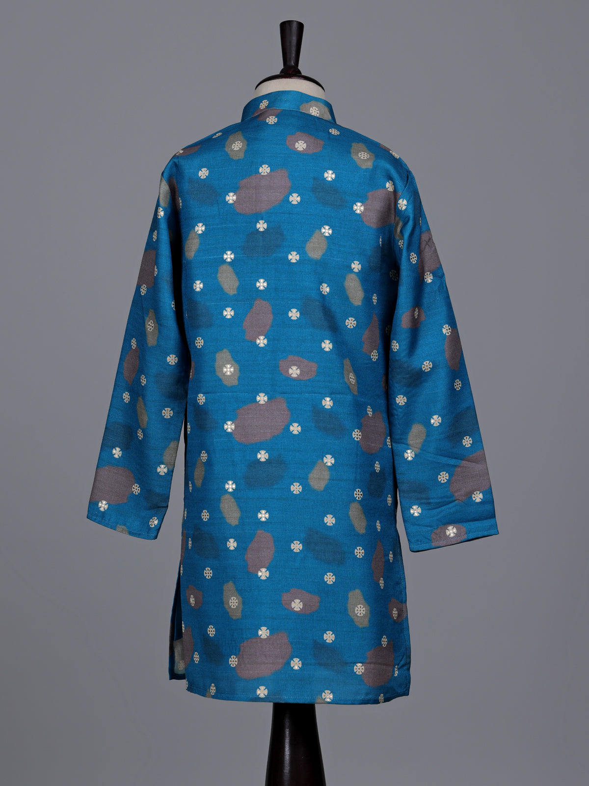 Blue boys raw silk kurta suit with sophisticated printed detailing