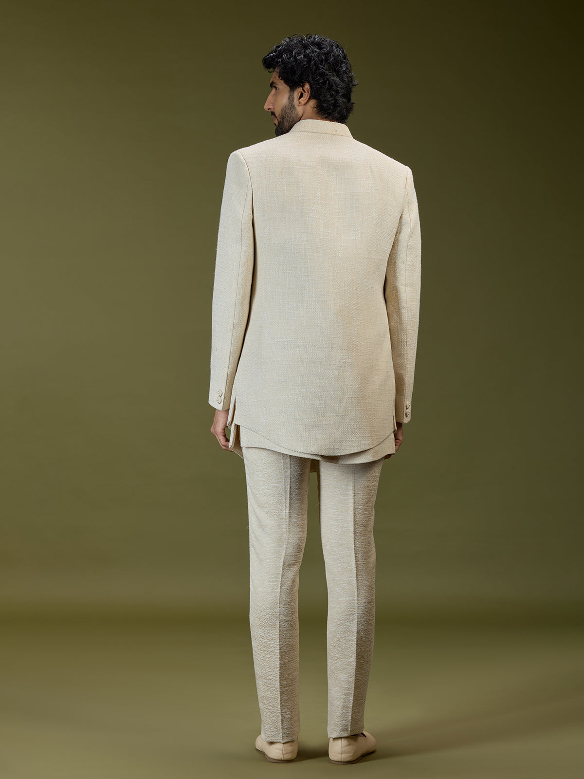 Cream luxurious jute men designer jacket indo western