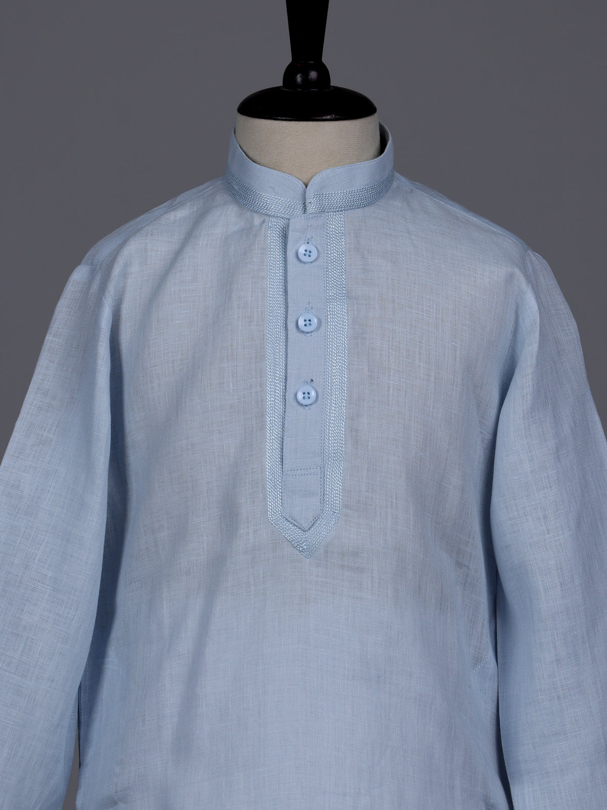 Mint blue boys cotton linen kurta suit with solid pattern