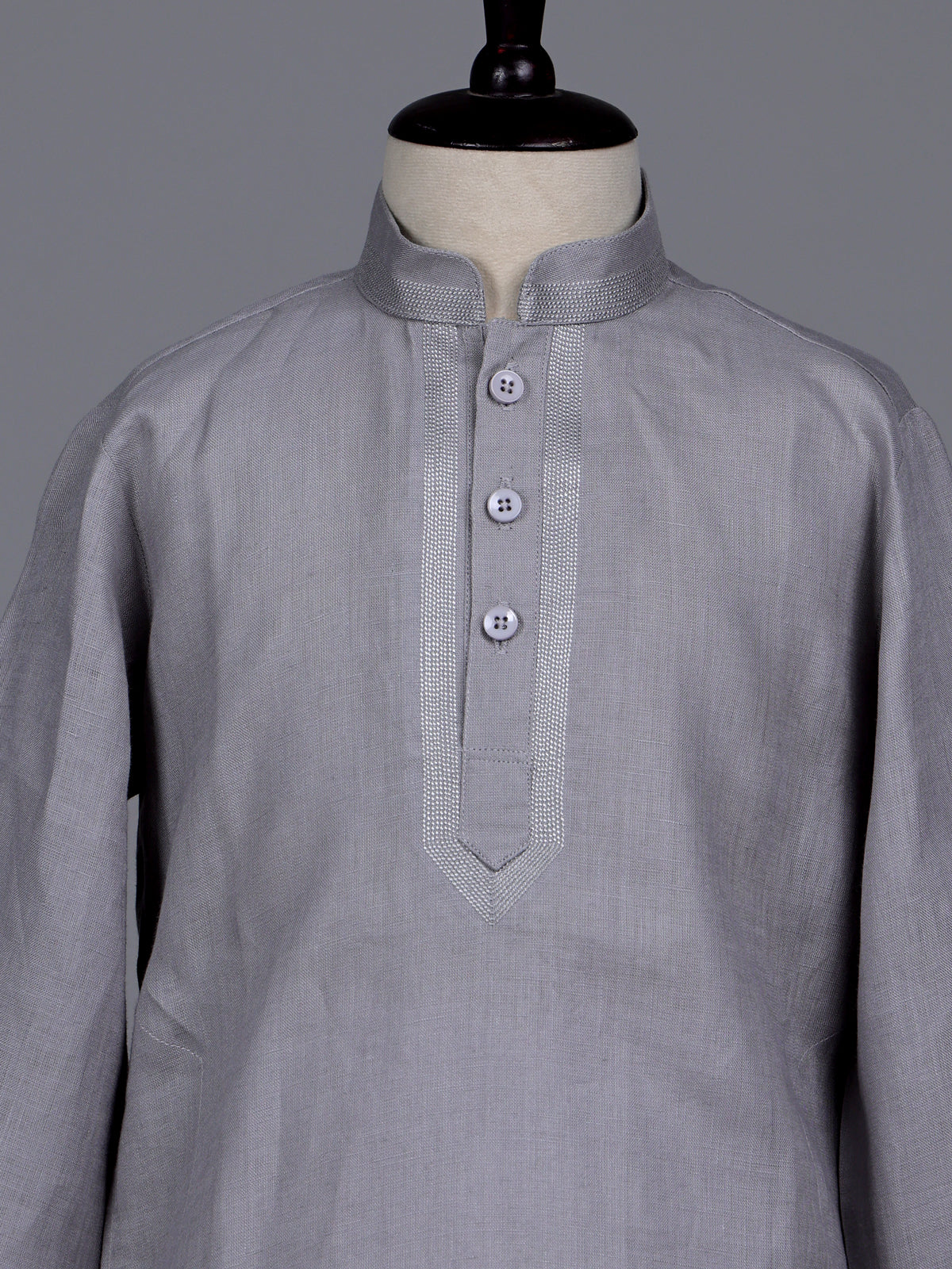 Grey boys cotton linen kurta suit with elegant solid pattern