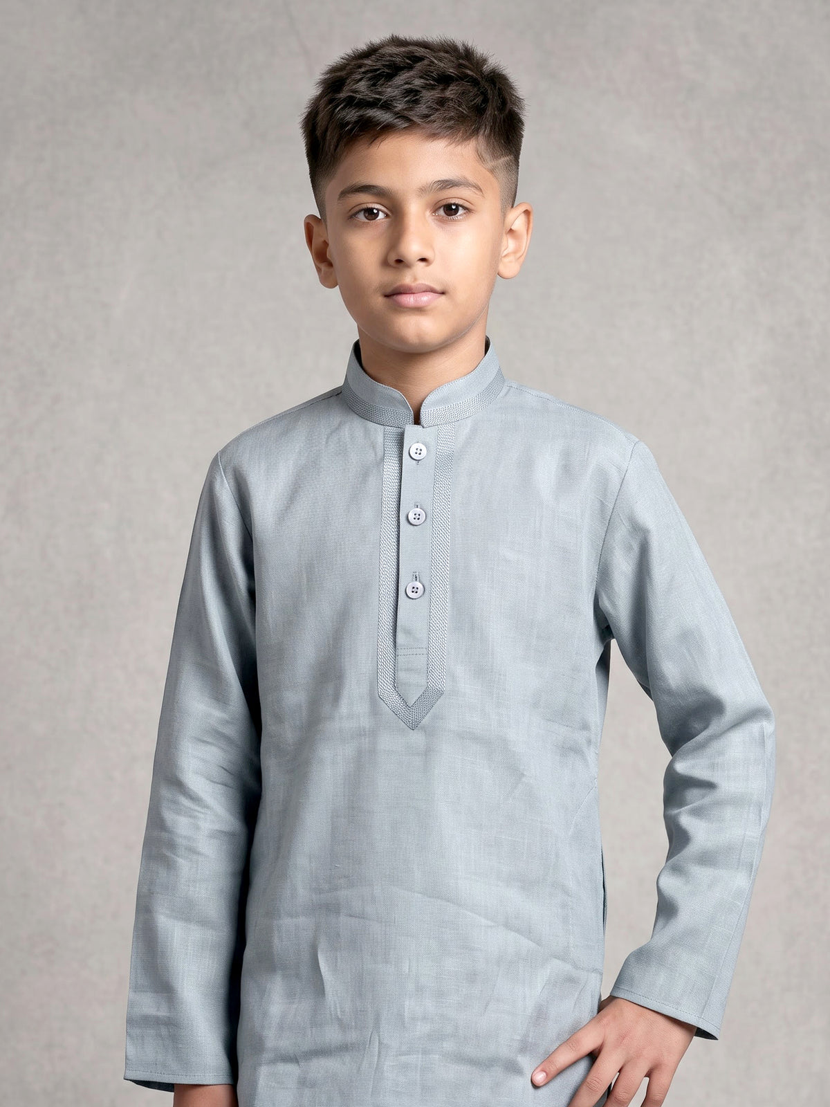 Mint green boys cotton linen kurta suit with solid pattern