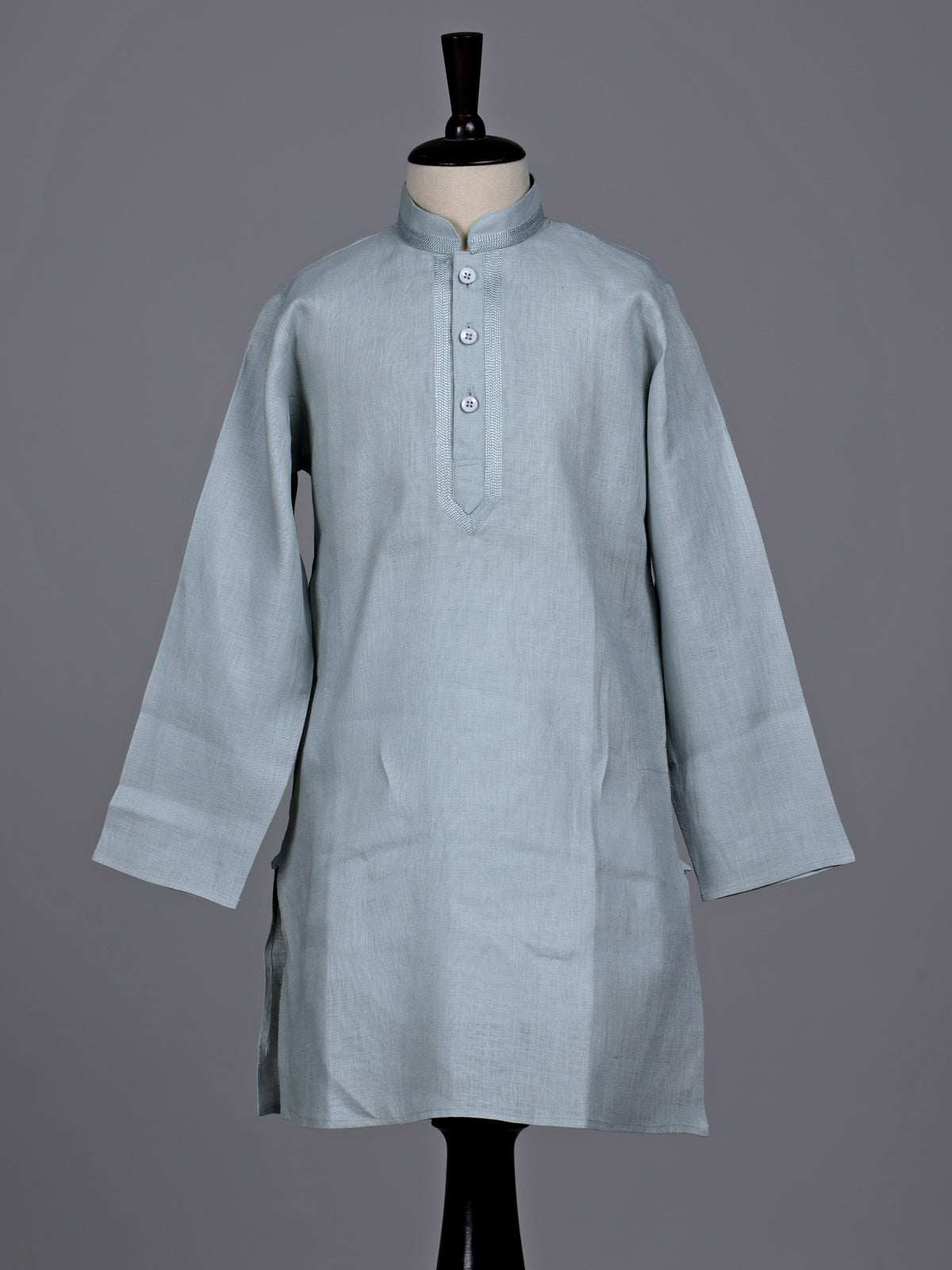 Mint green boys cotton linen kurta suit with solid pattern