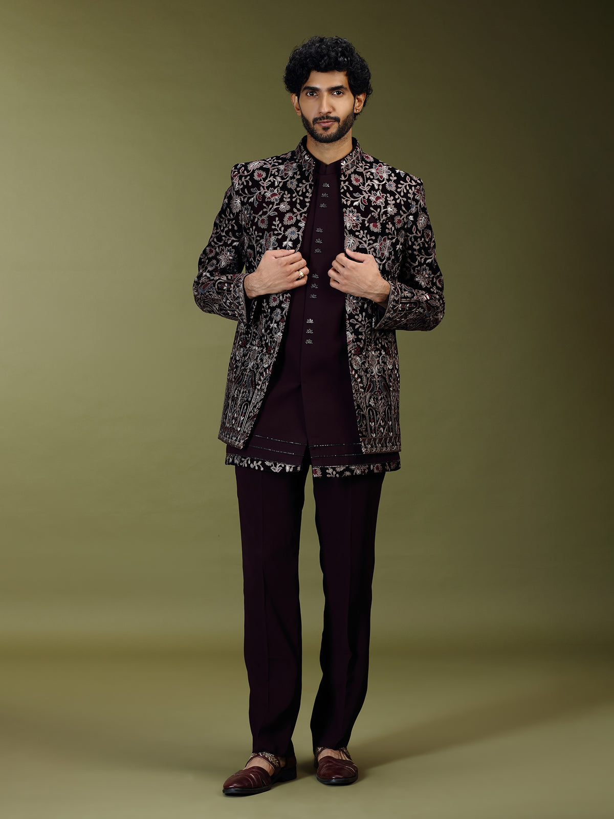 Wine heritage men designer jacket indo western