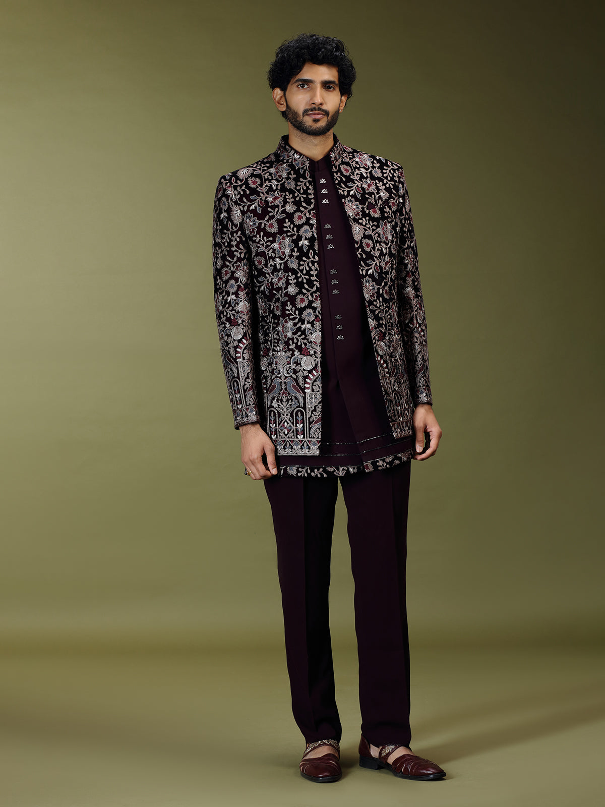 Wine heritage men designer jacket indo western