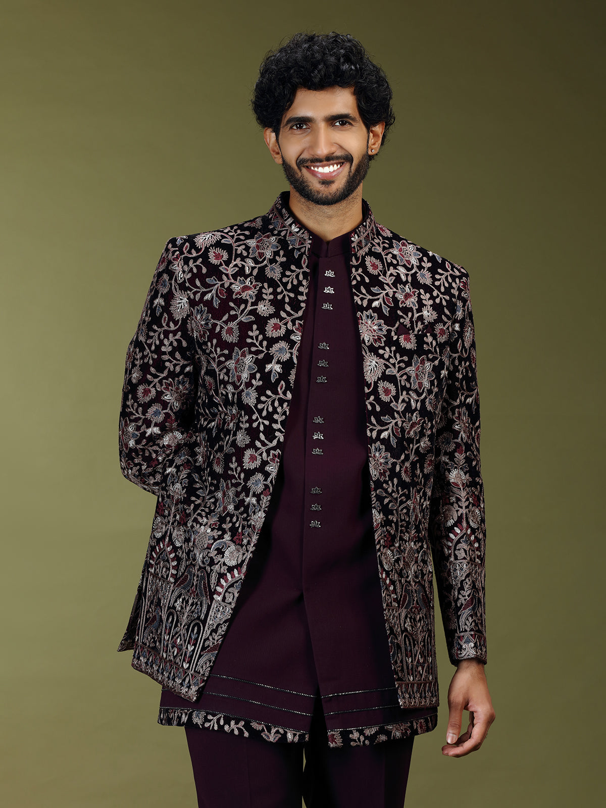 Wine heritage men designer jacket indo western