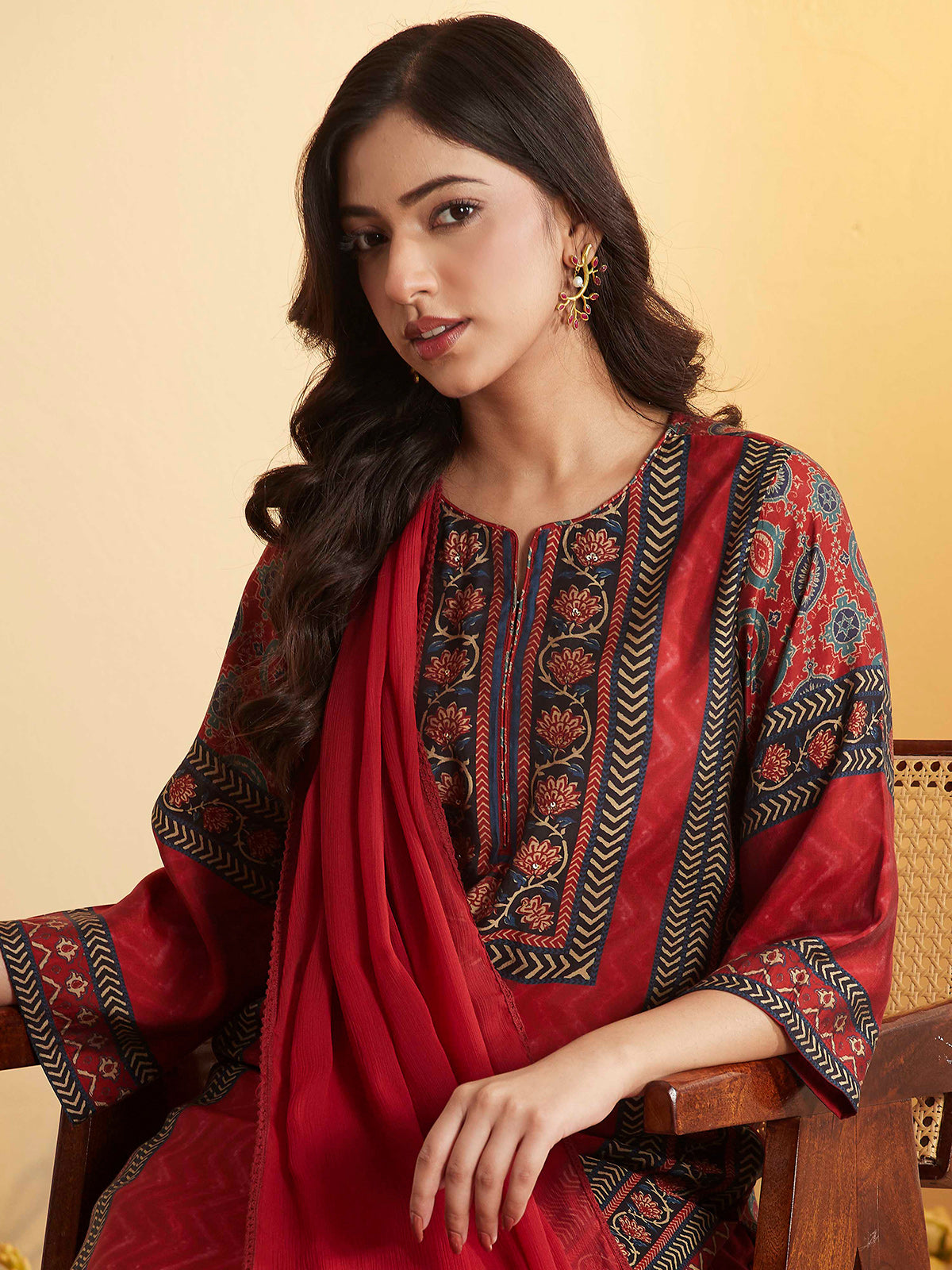 Rust red kurti set with dupatta