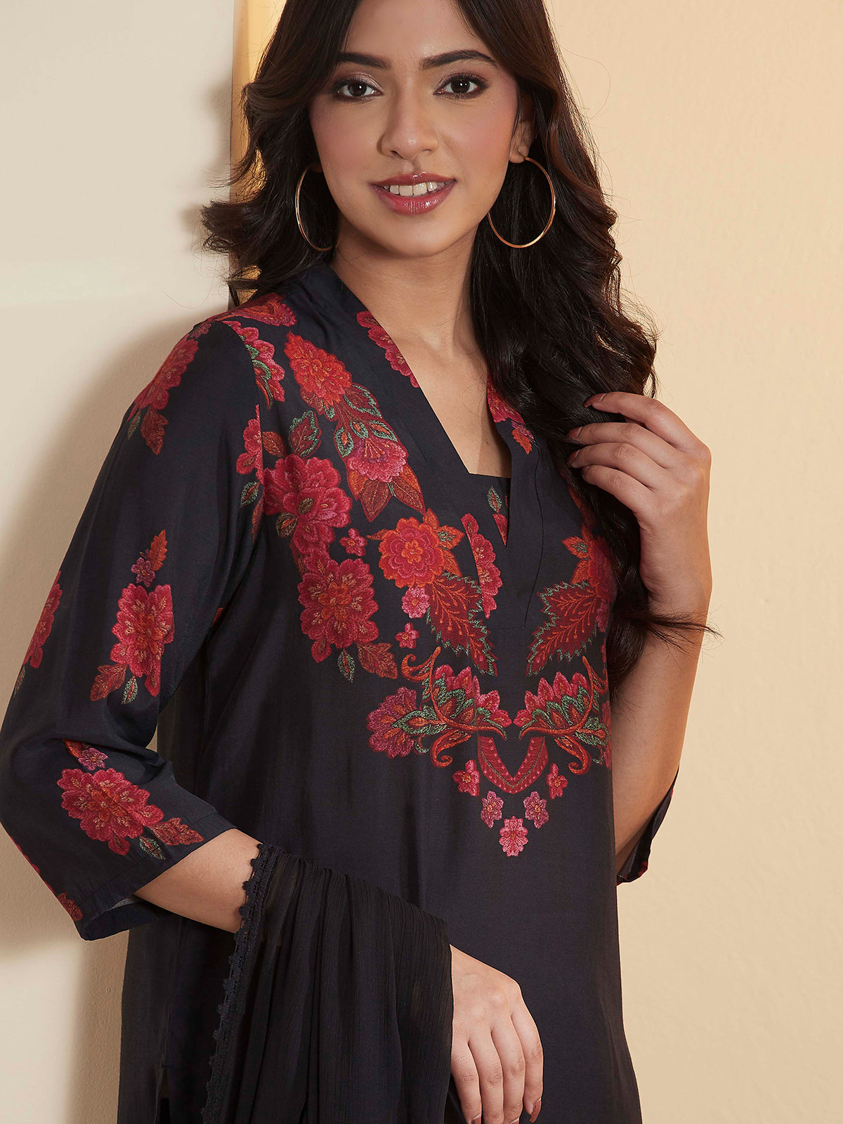 Black straight kurti set with dupatta