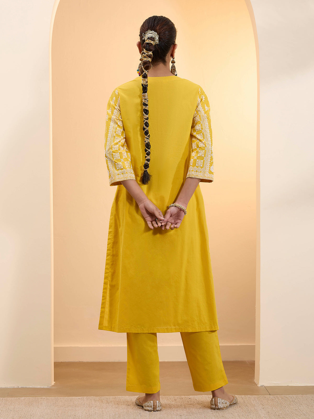 Yellow straight kurti set with dupatta