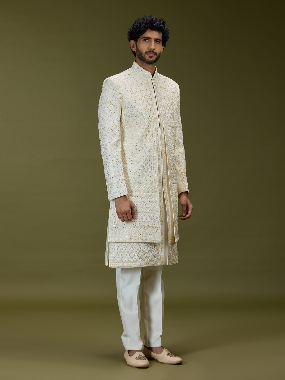 Ivory cream luxurious mens sherwani