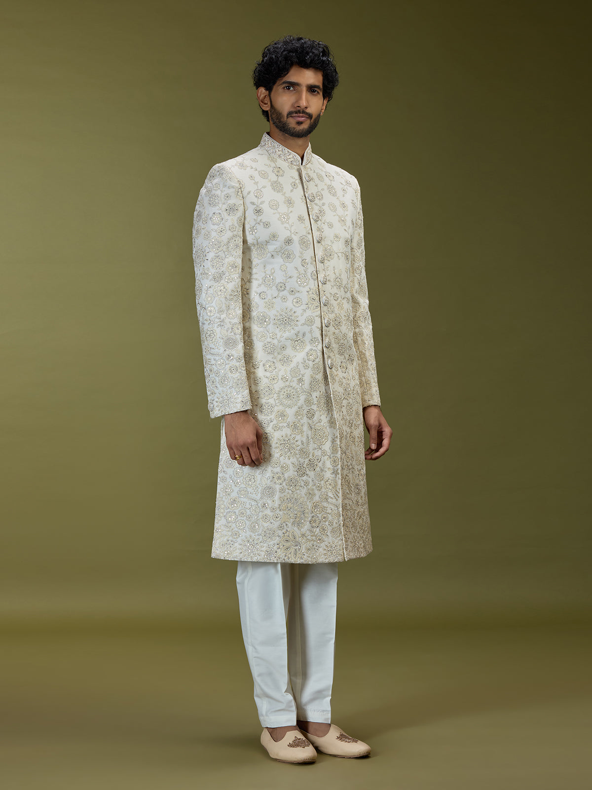 Off white opulent mughal premium mens sherwani