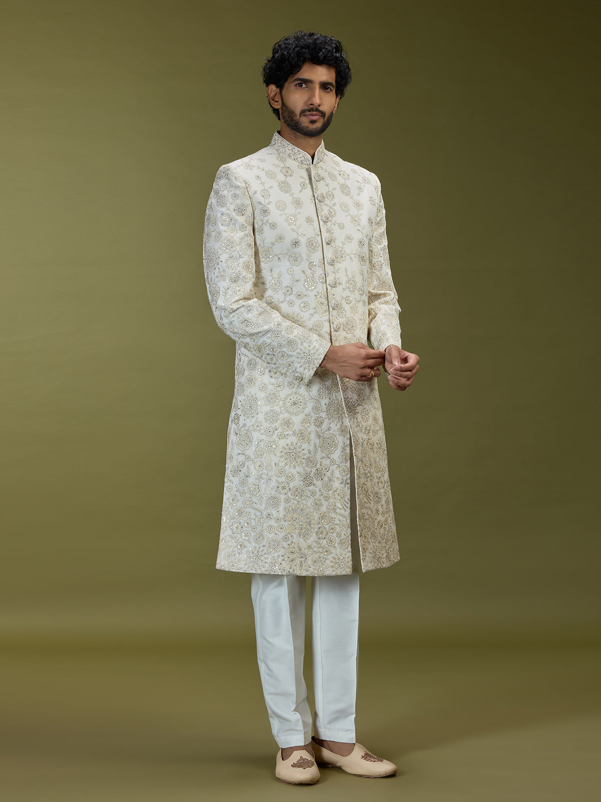 Off white opulent mughal premium mens sherwani