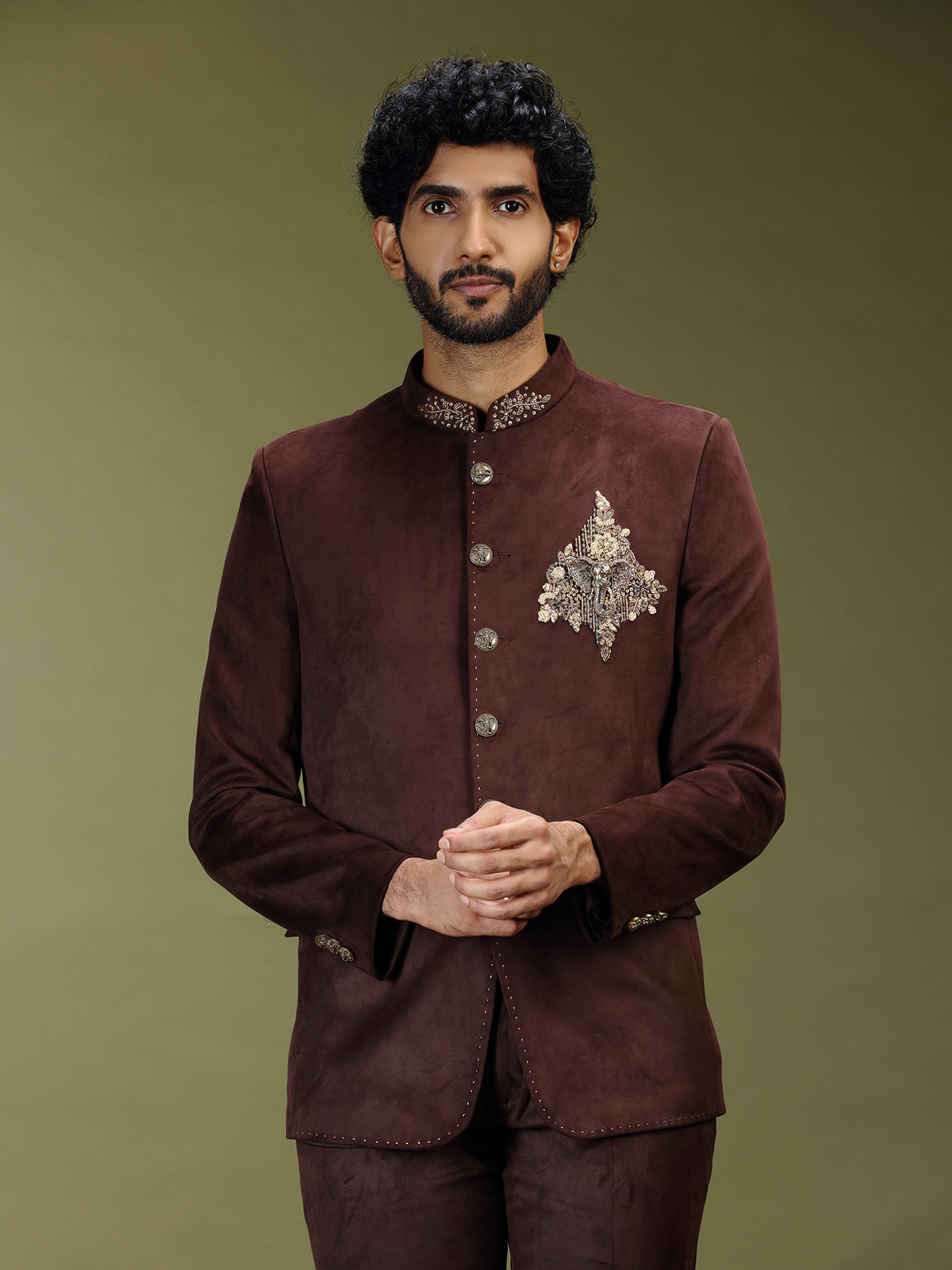 Brown royal velvet embroidered premium jodhpuri suit