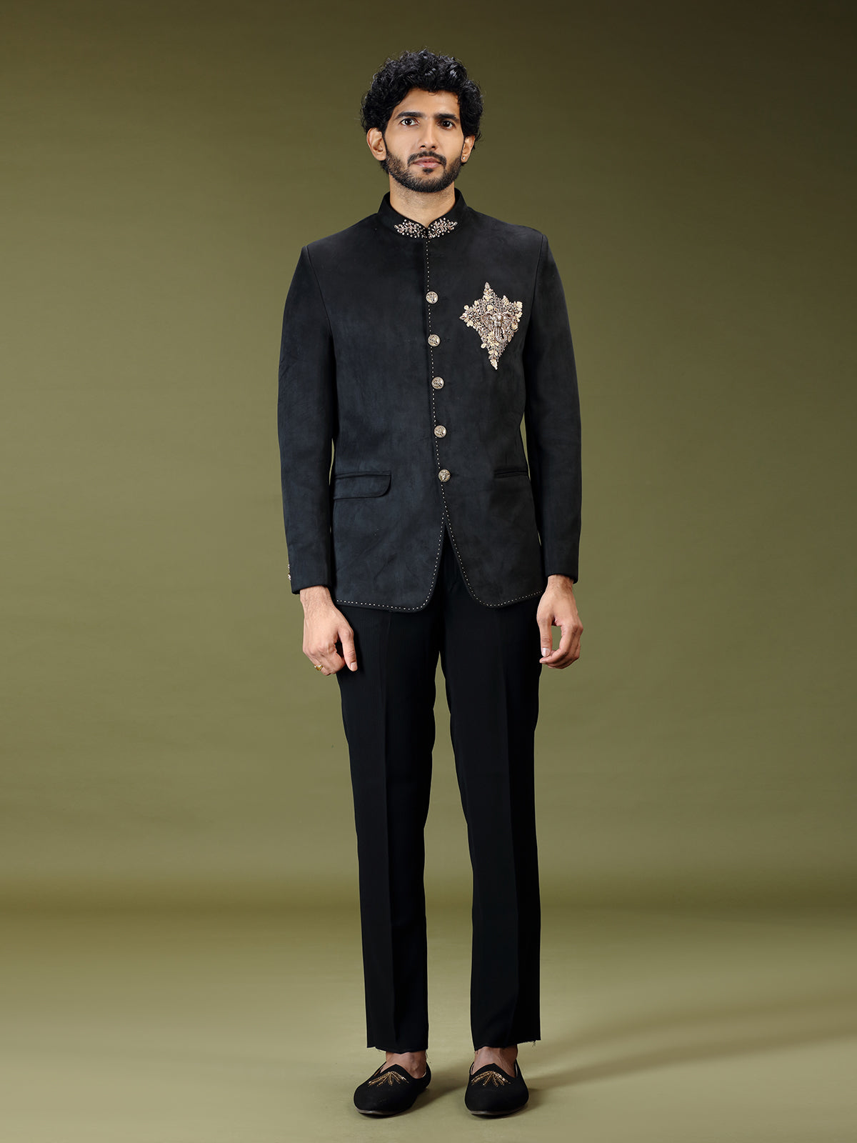 Black regal velvet embellished luxury jodhpuri suit