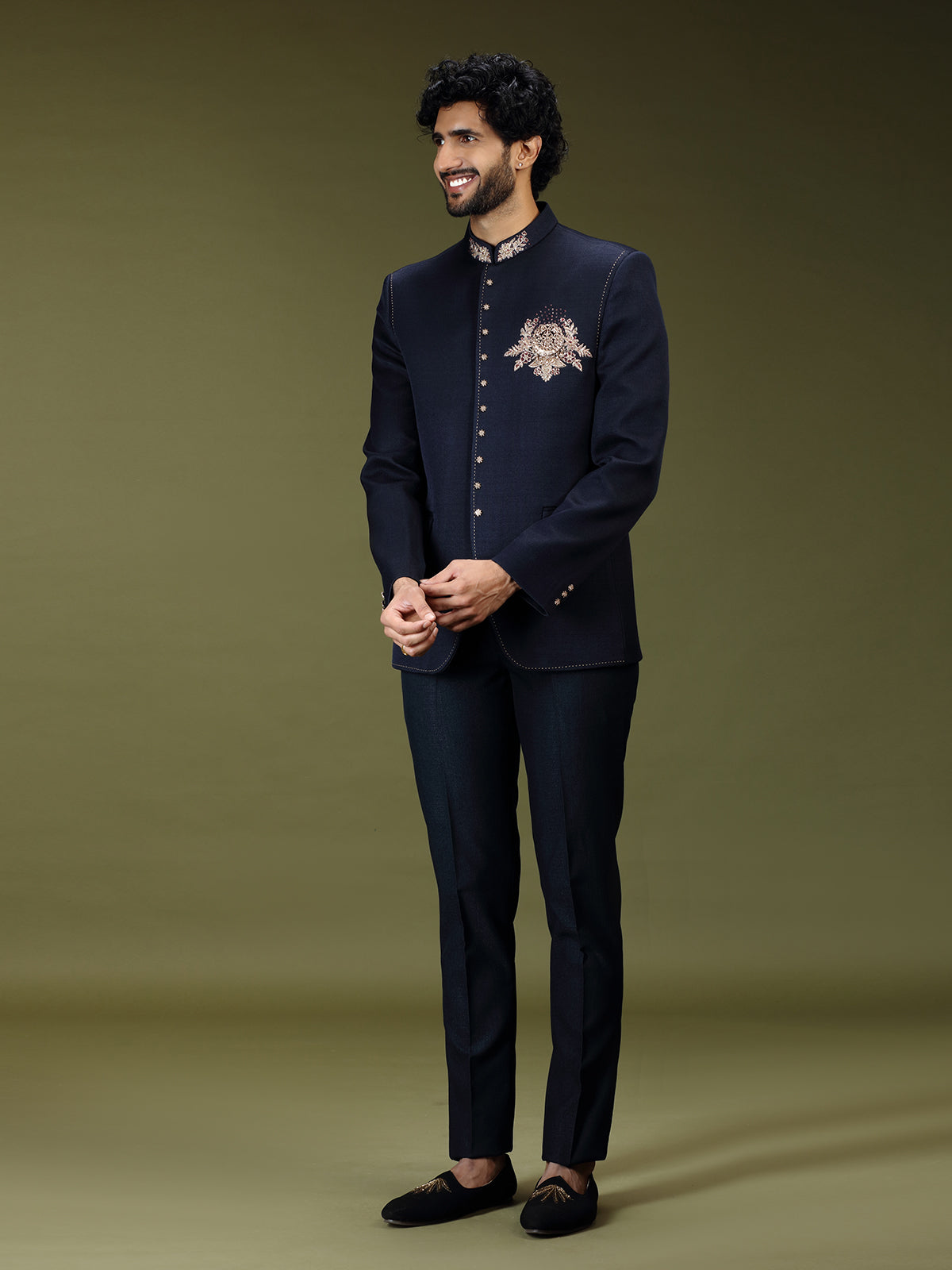 Navy blue regal crystal embellished luxury jodhpuri suit