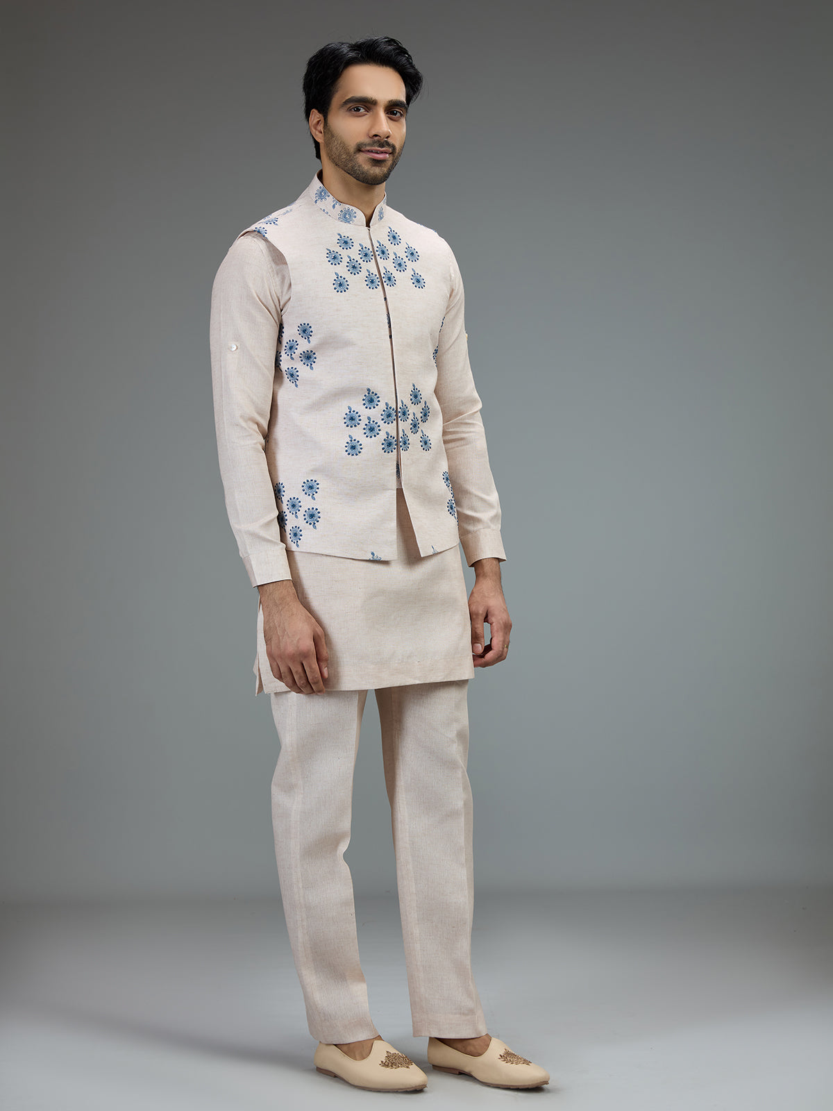 Cream floral mens waistcoat set