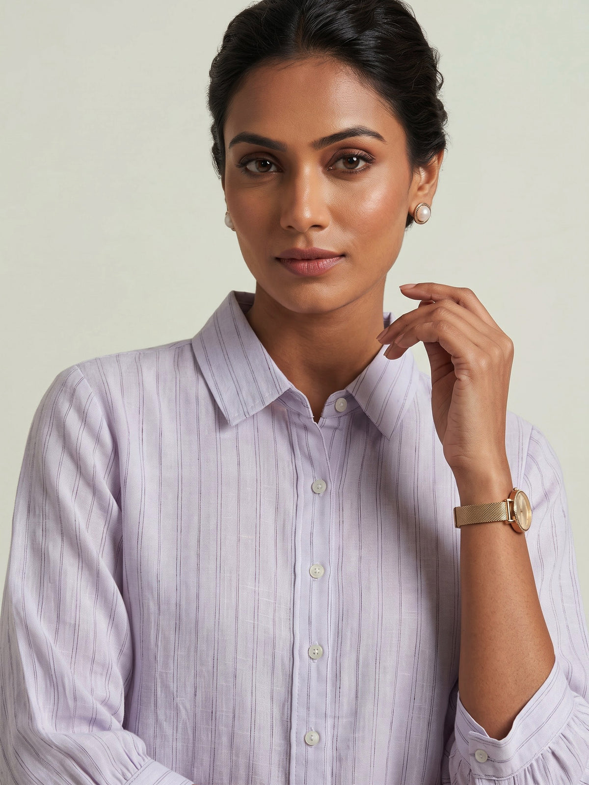 Off white linen women striped shirt