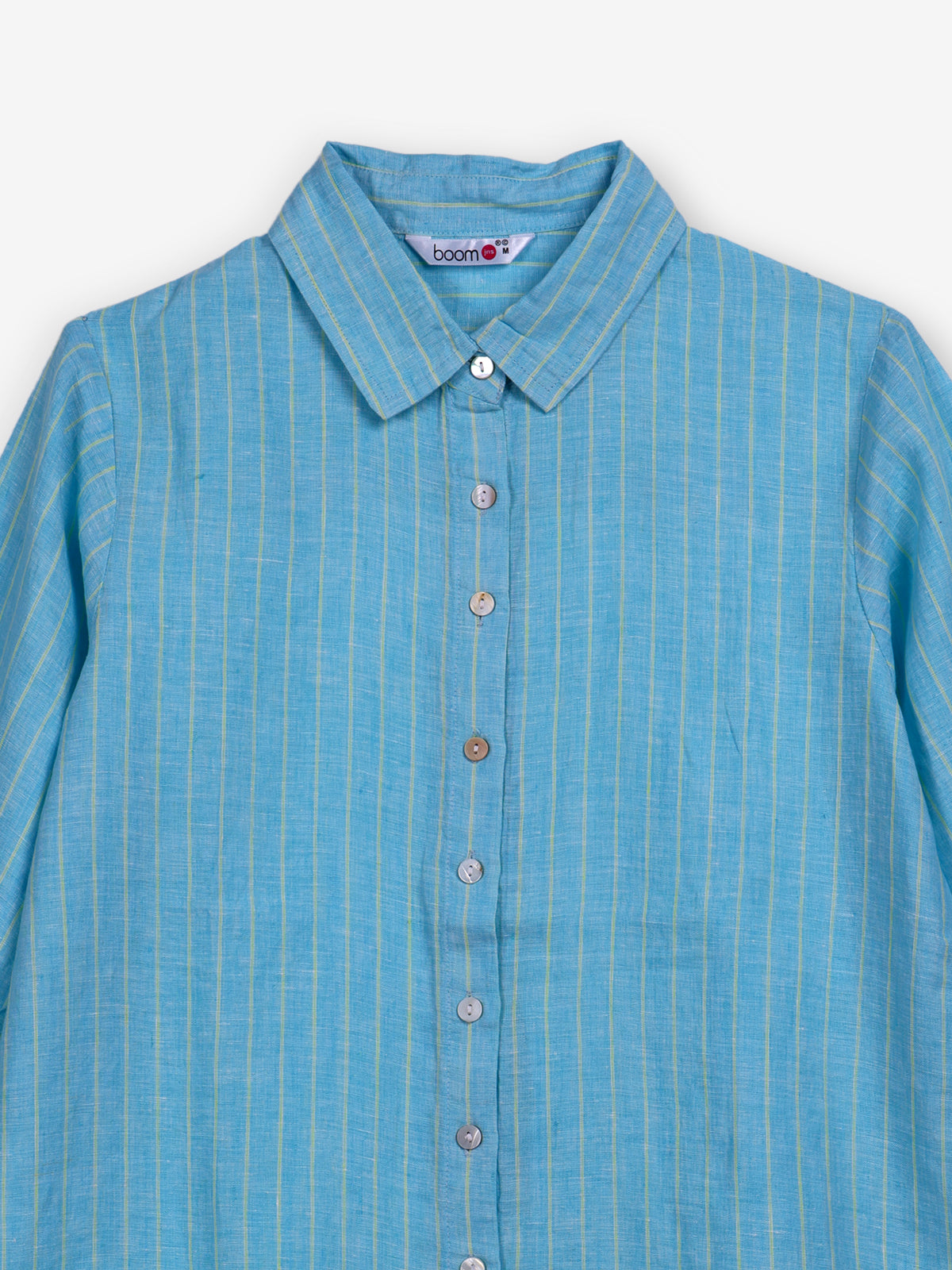 Sky blue linen women striped shirt