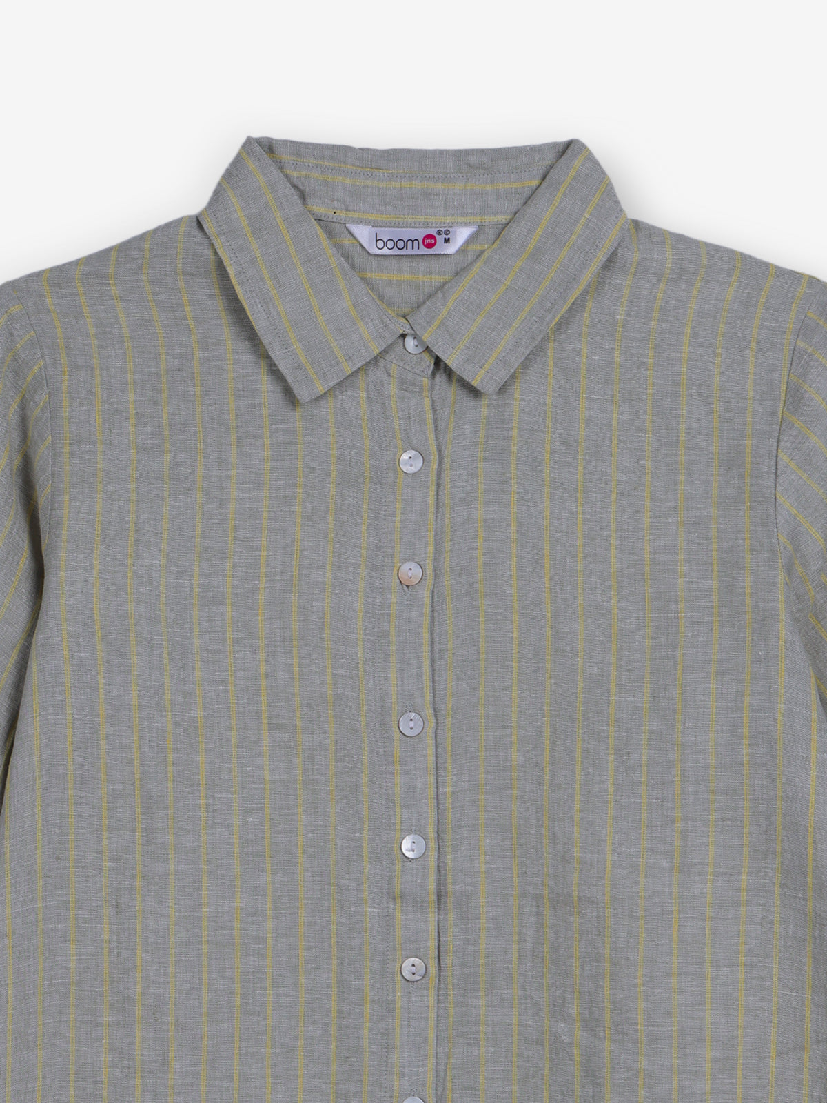 Grey linen women striped shirt