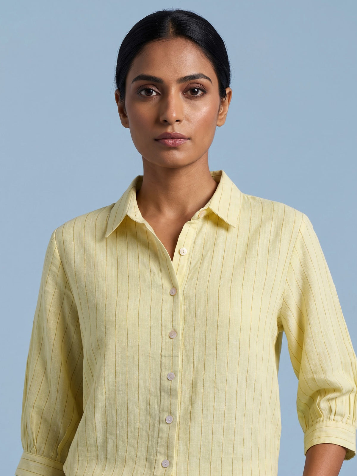 Light yellow linen women shirt