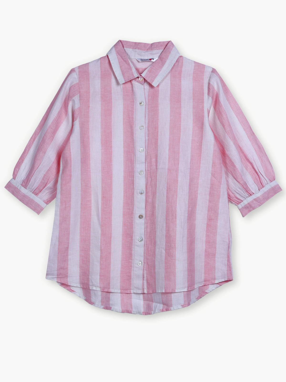 White pink linen women shirt