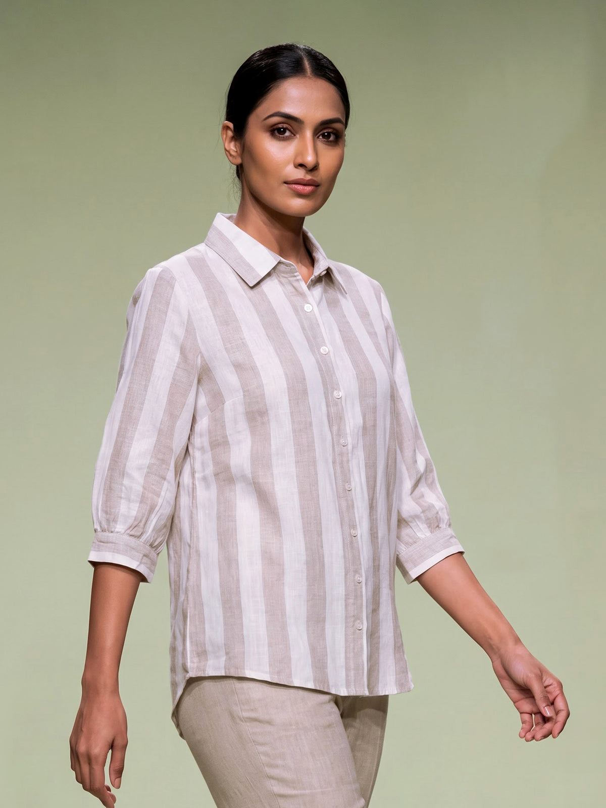 Off white beige linen women shirt