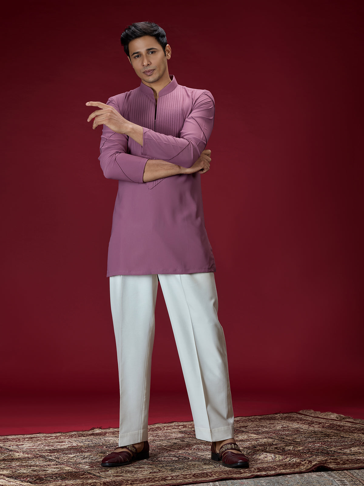Dusty pink contemporary mens kurta suit