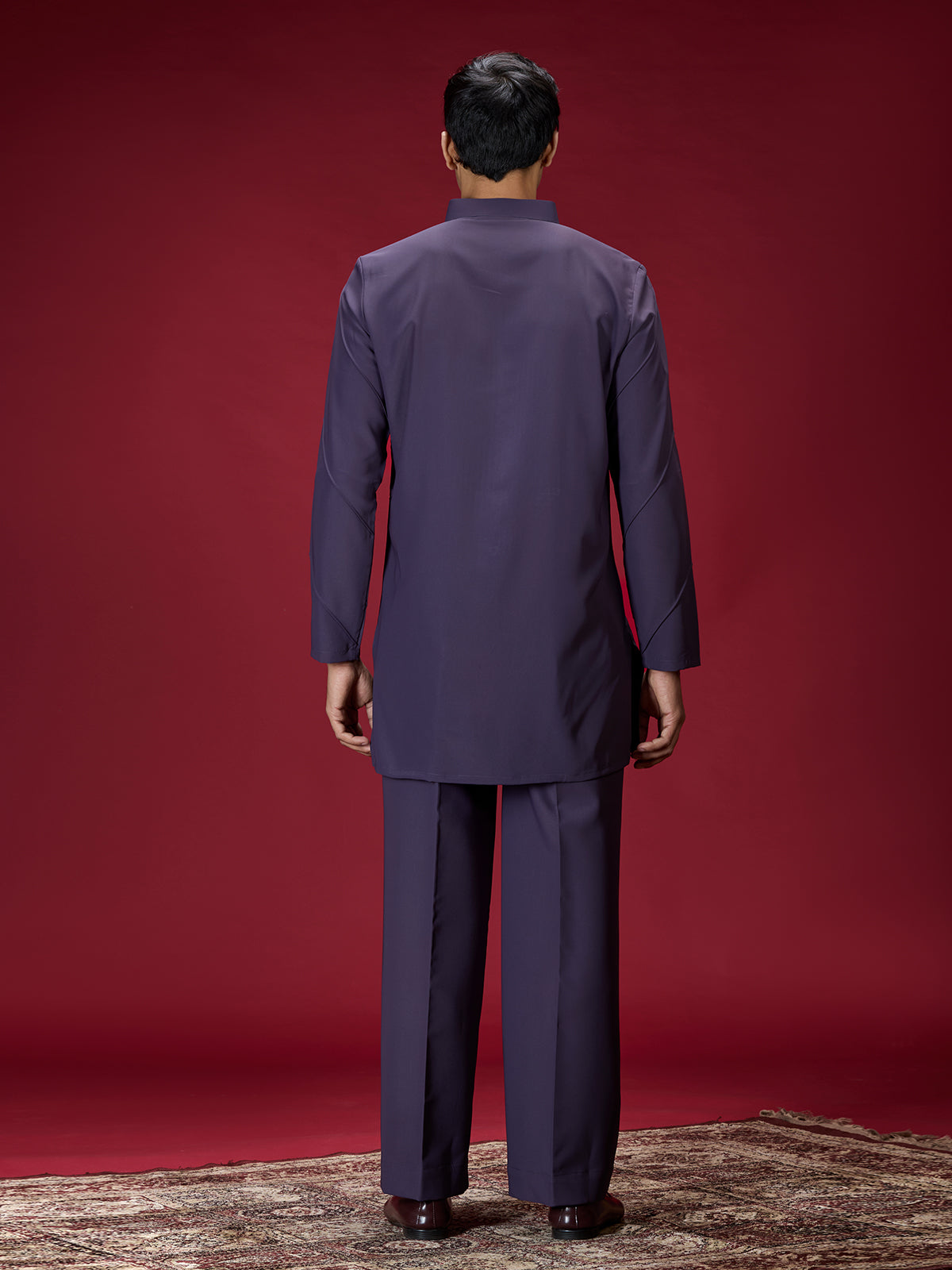 Purple modern embroidered mens kurta suit