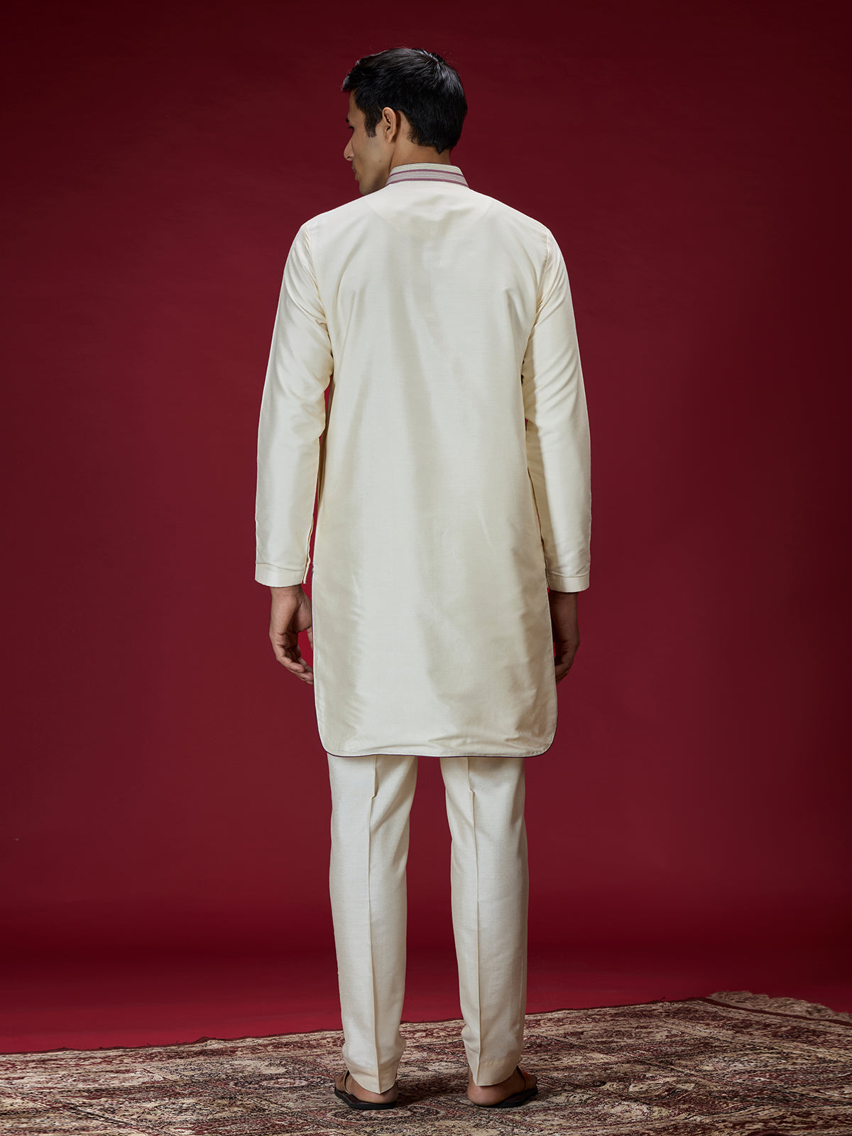 Cream persian floral mens kurta suit