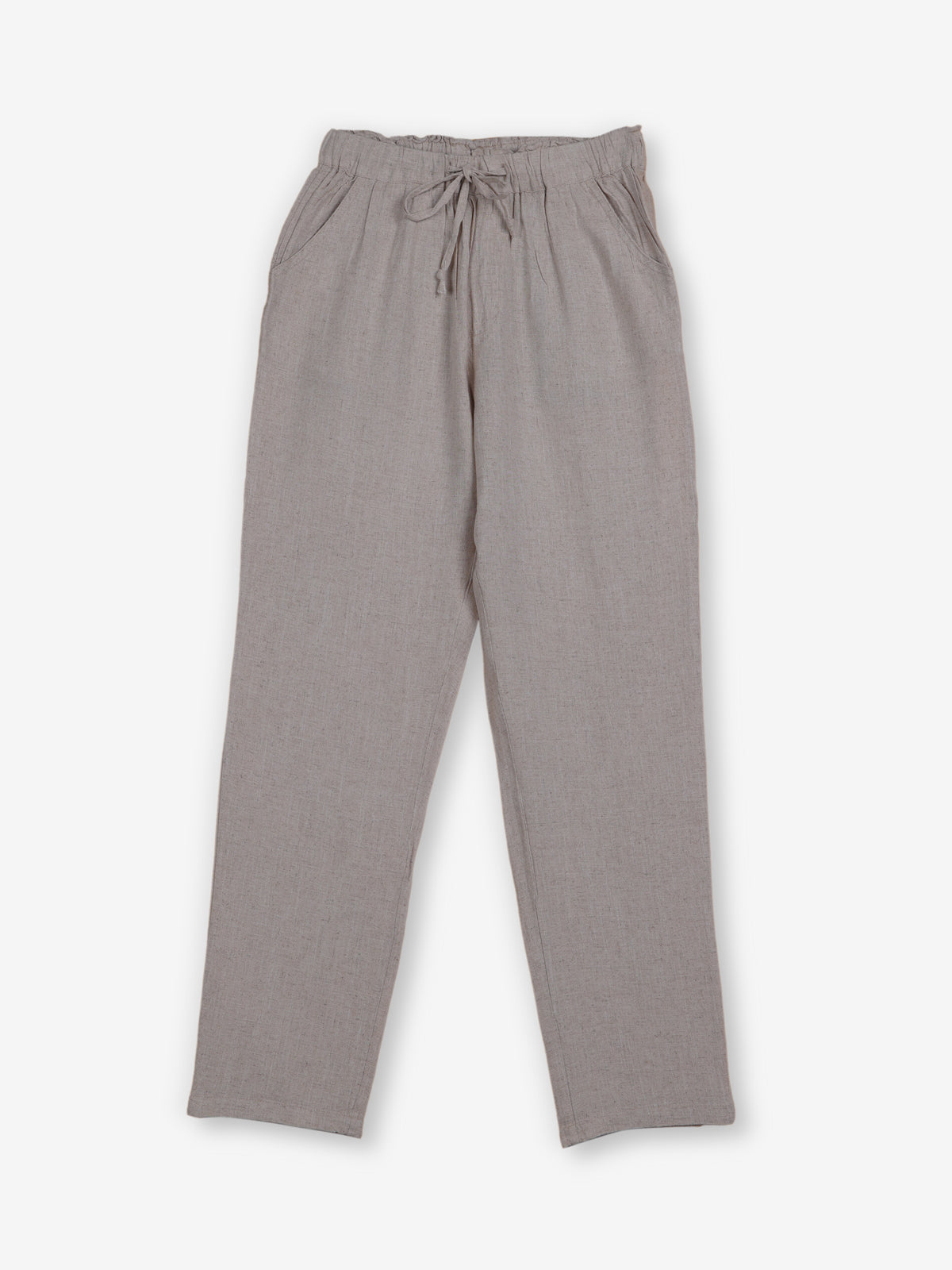 Beige cotton linen womens ankle pant