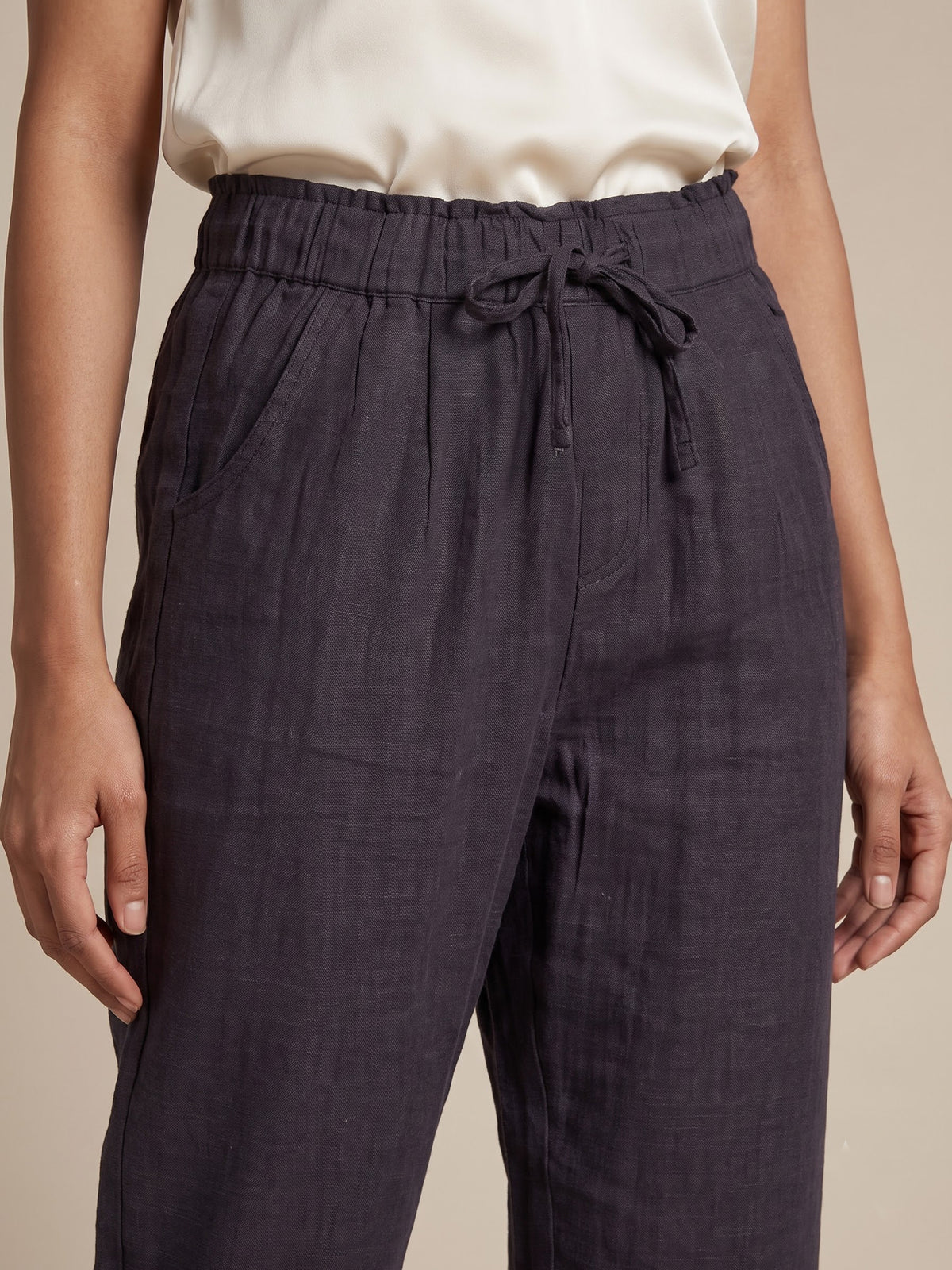 Grey cotton linen womens ankle pant