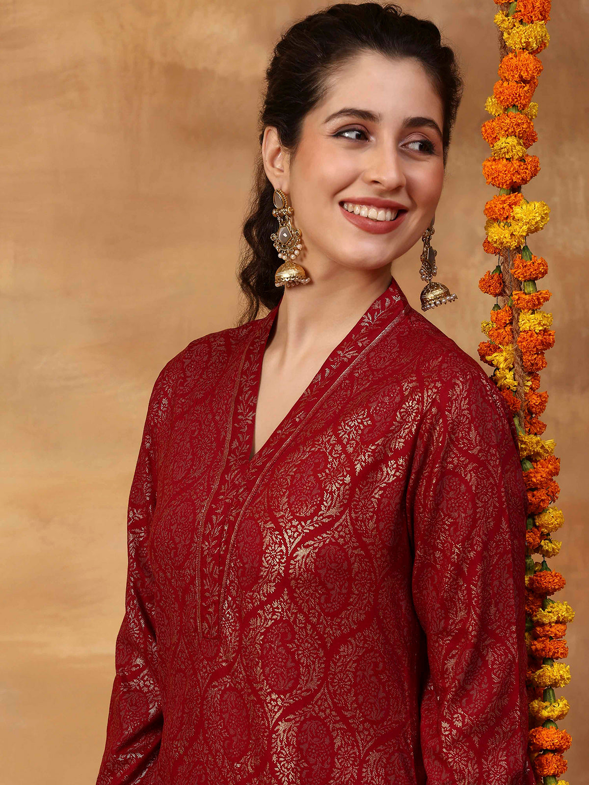 Red women kurti Persian paisley straight style